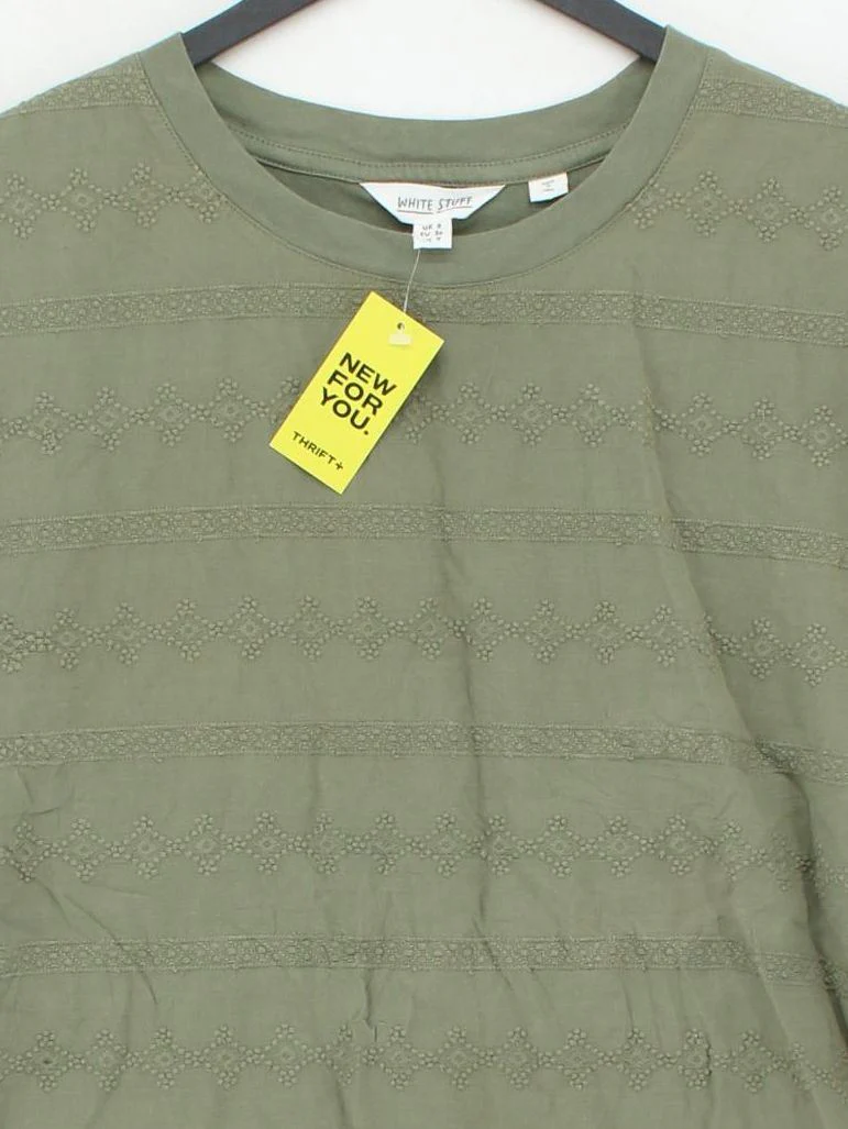 White Stuff Women's Top UK 8 Green 100% Cotton Short Sleeve Round Neck Basic - Image 3