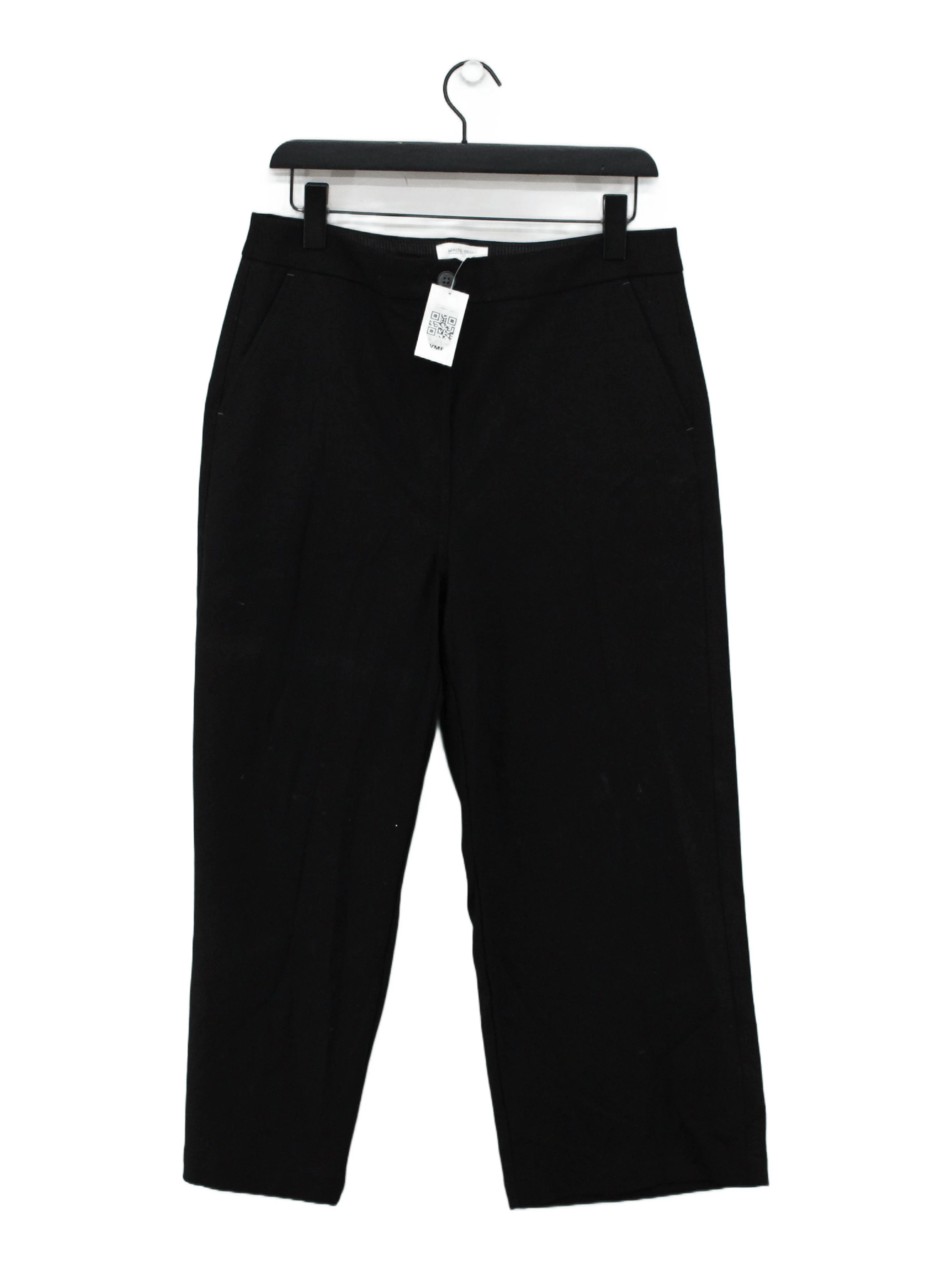 White Stuff Women's Trousers UK 12 Black Cotton with Elastane Wide-Leg Cropped