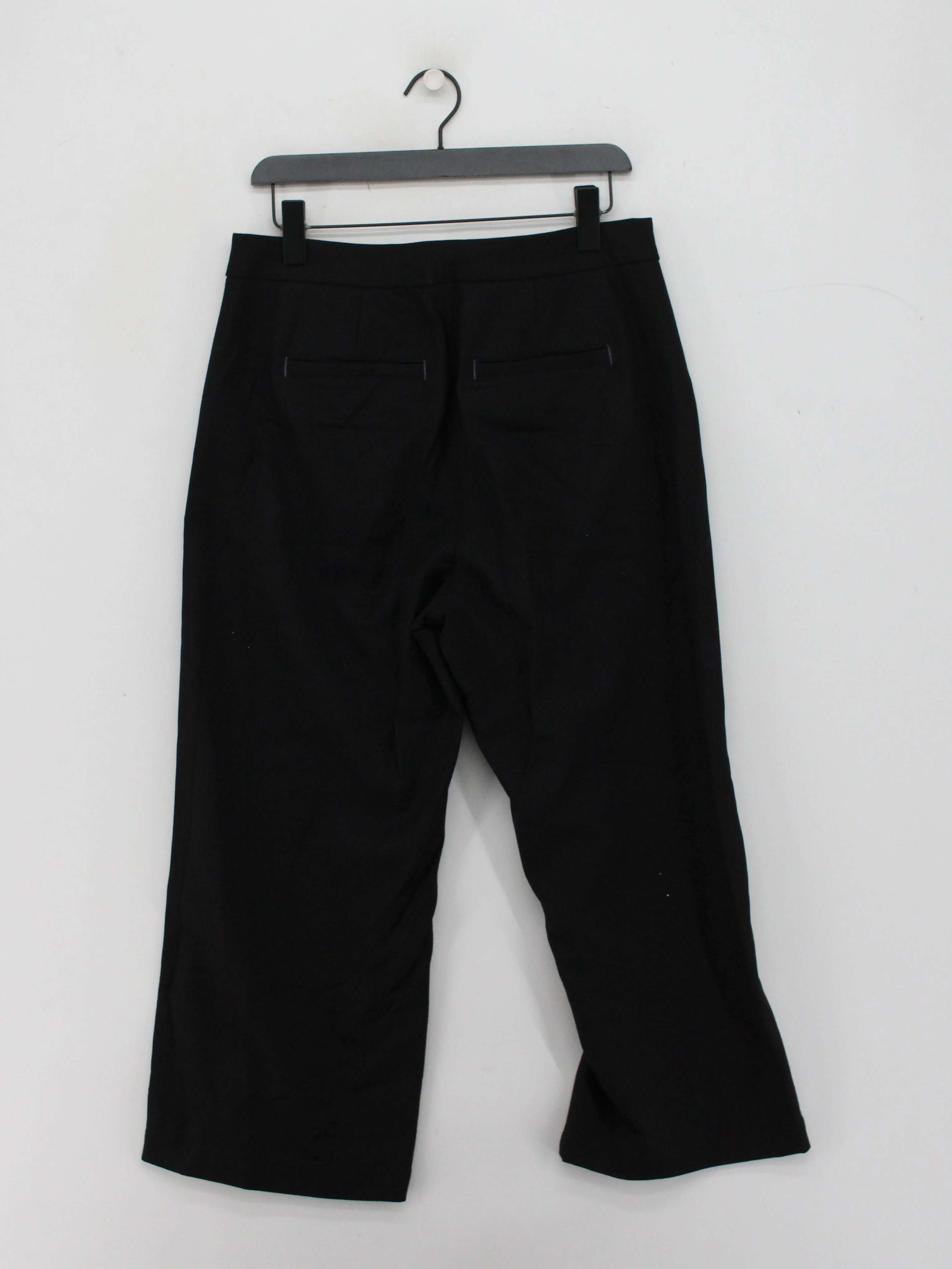 White Stuff Women's Trousers UK 12 Black Cotton with Elastane Wide-Leg Cropped - Image 2