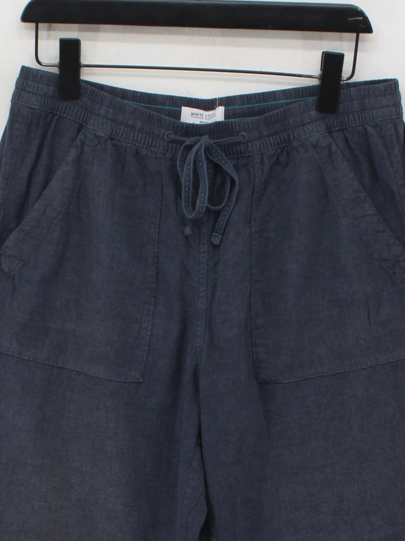 White Stuff Women's Trousers UK 12 Blue Linen with Viscose Wide-Leg Cropped - Image 3
