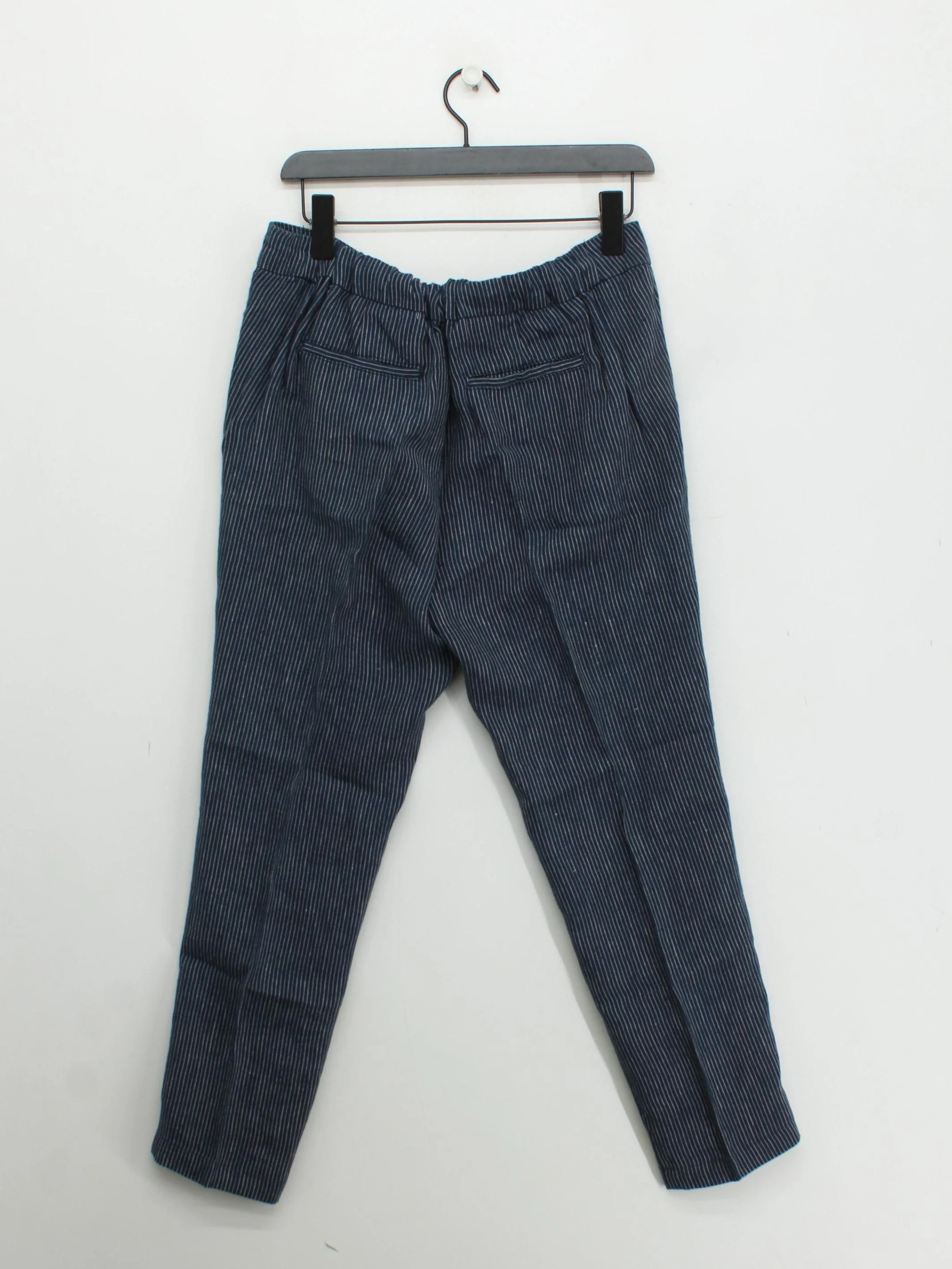White Stuff Women's Trousers UK 12 Blue Striped 100% Linen Tapered Chino - Image 2