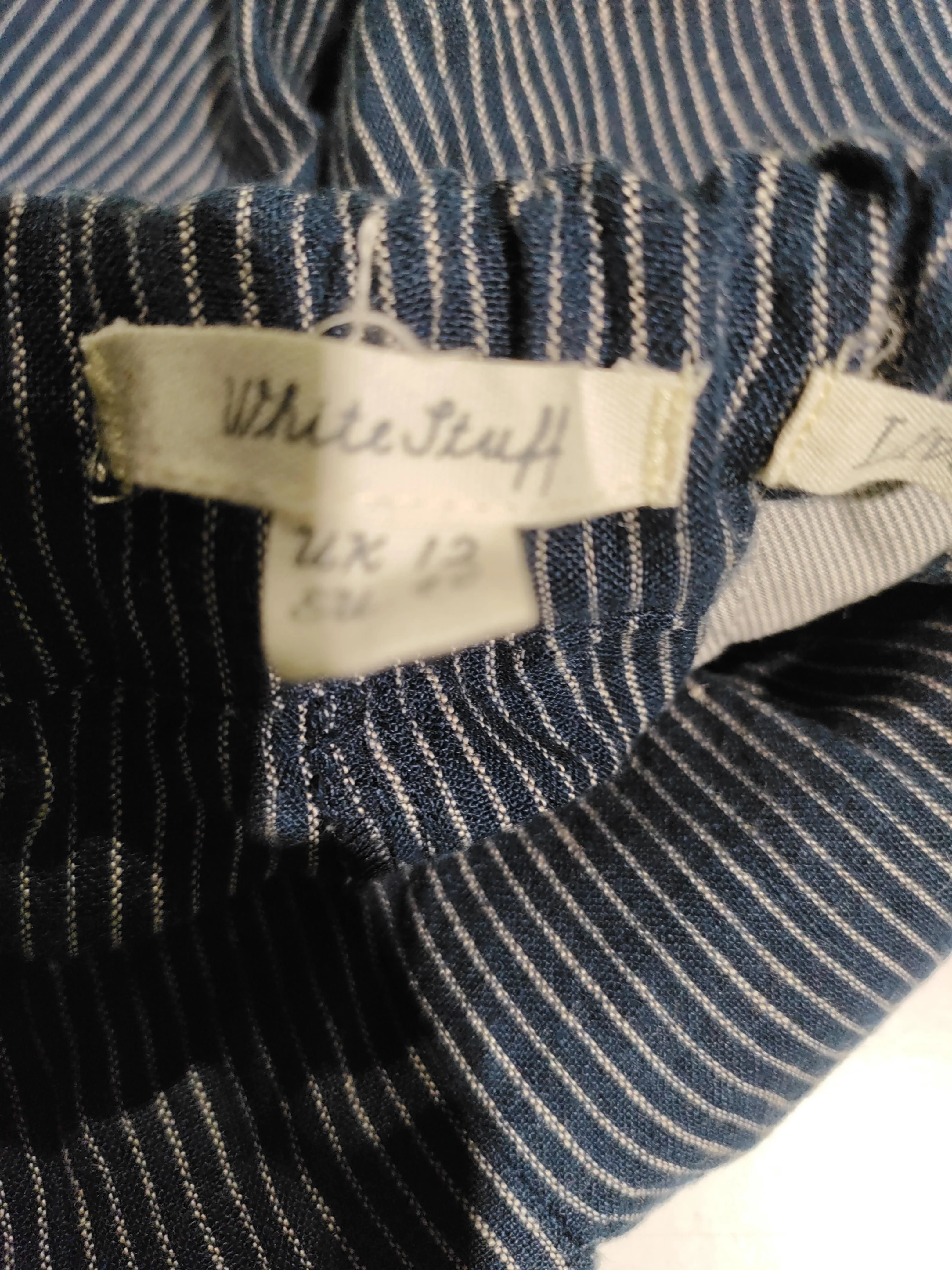 White Stuff Women's Trousers UK 12 Blue Striped 100% Linen Tapered Chino - Image 5