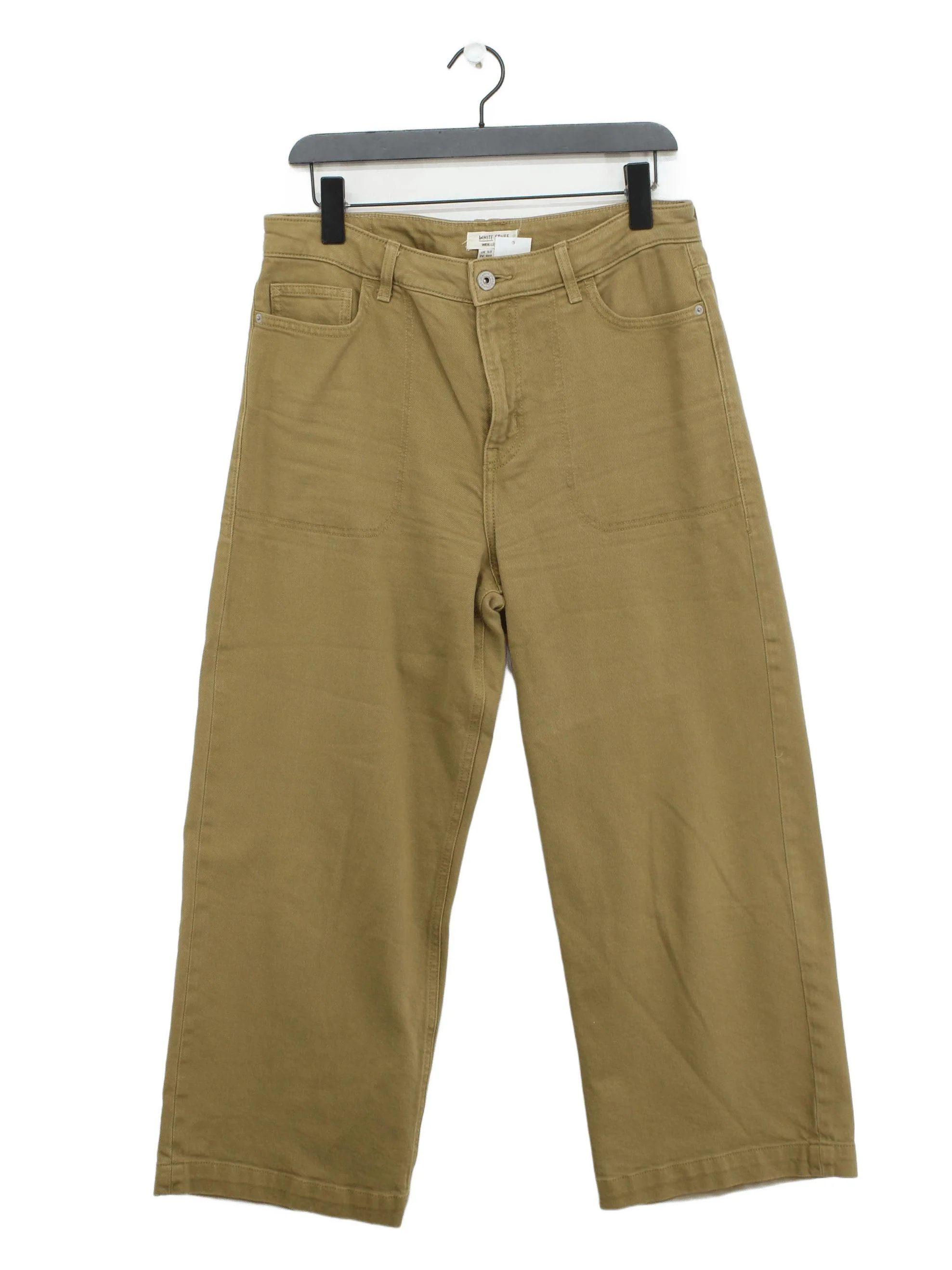 White Stuff Women's Trousers UK 12 Tan Cotton with Elastane Wide-Leg Cropped