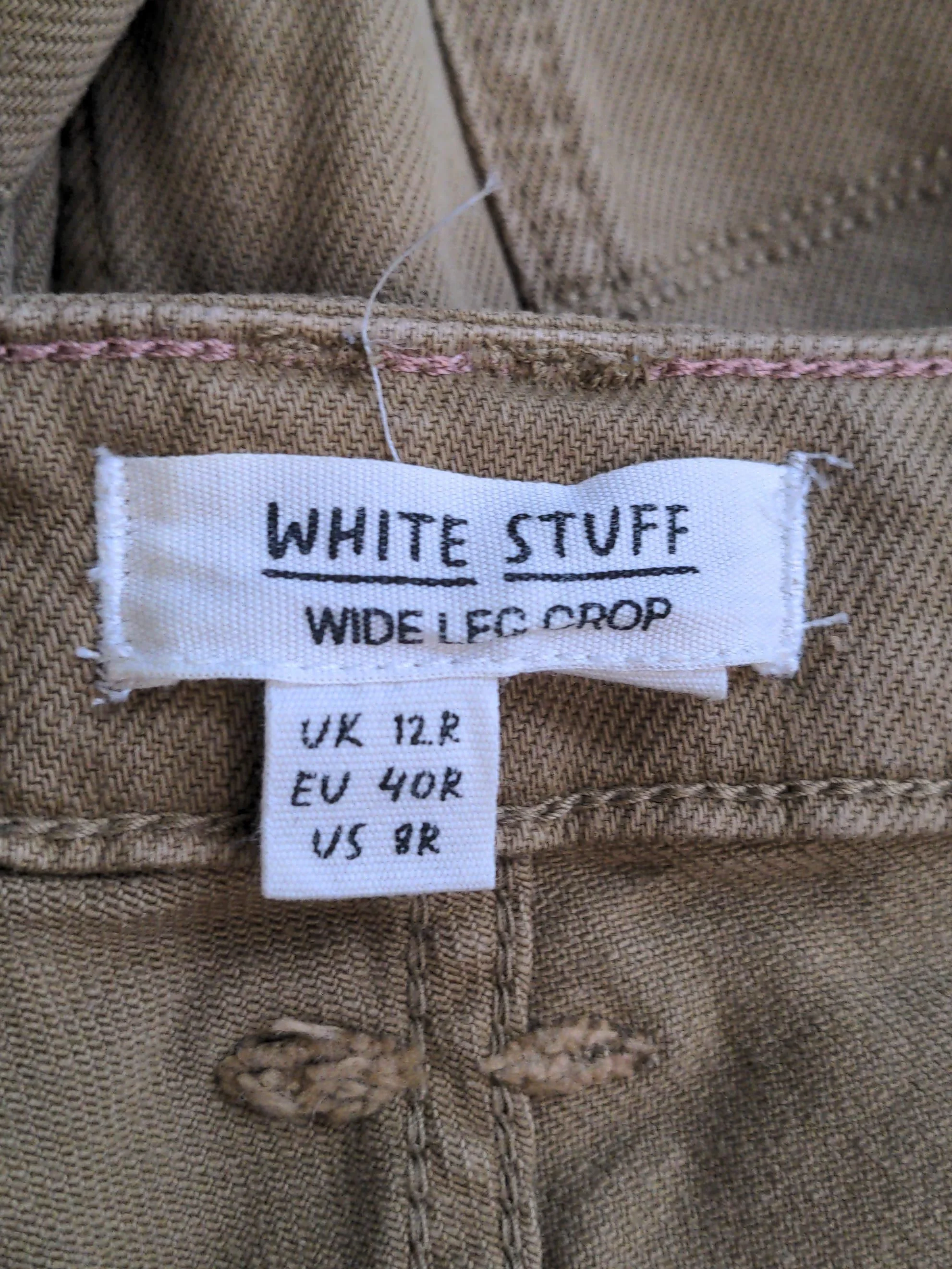 White Stuff Women's Trousers UK 12 Tan Cotton with Elastane Wide-Leg Cropped - Image 5