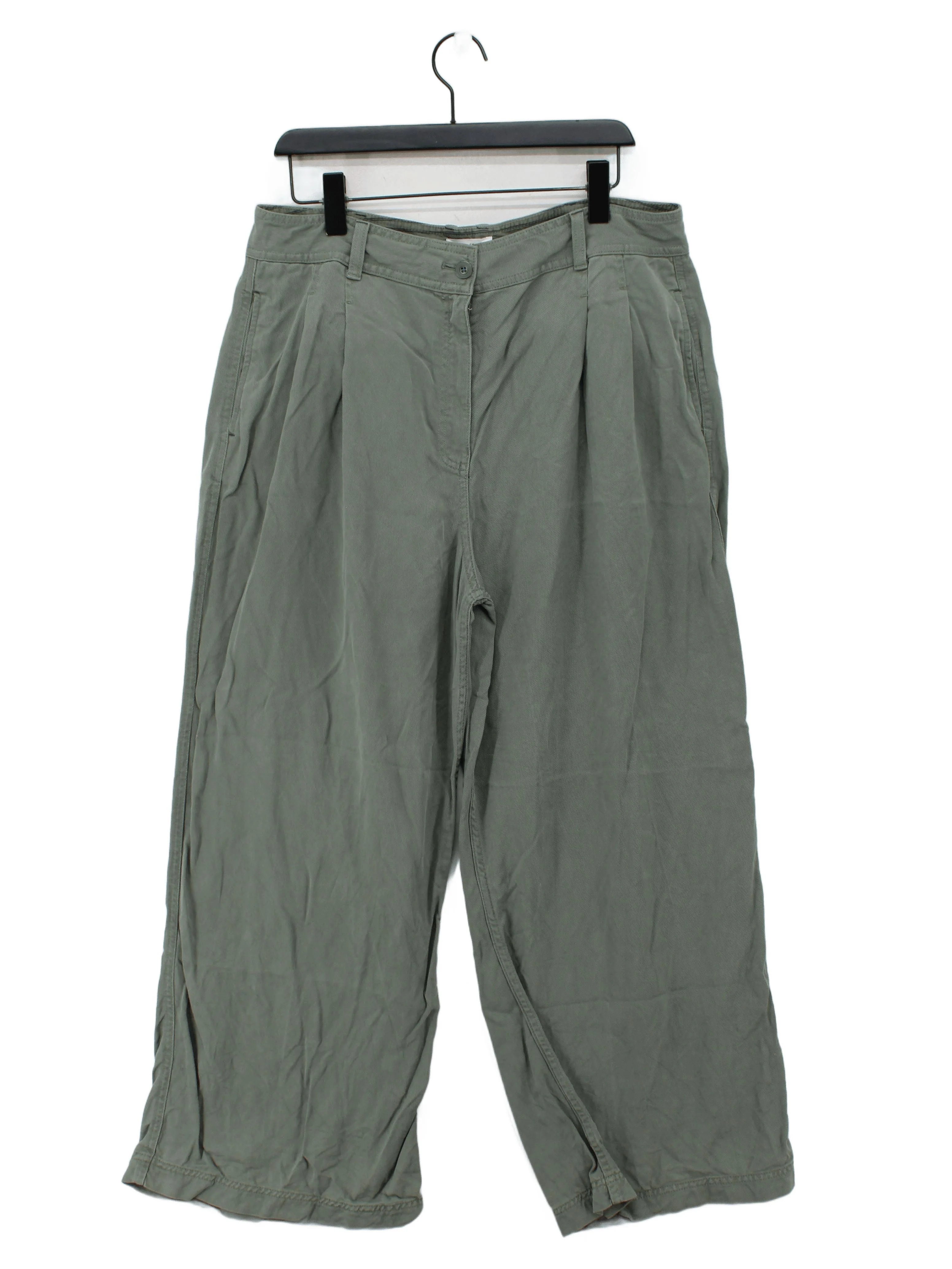 White Stuff Women's Trousers UK 16 Green 100% Lyocell Modal Wide-Leg Cropped