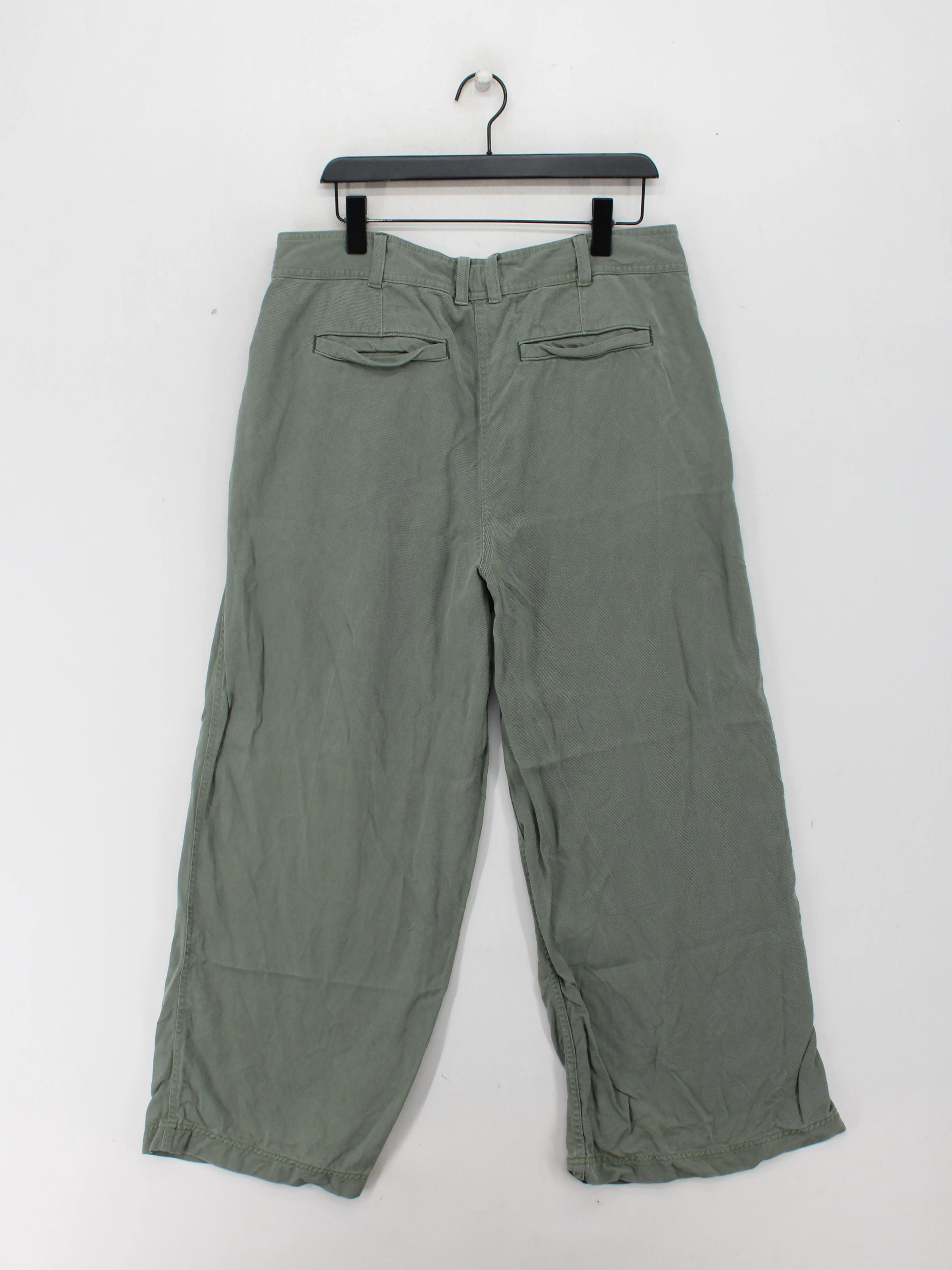 White Stuff Women's Trousers UK 16 Green 100% Lyocell Modal Wide-Leg Cropped - Image 2