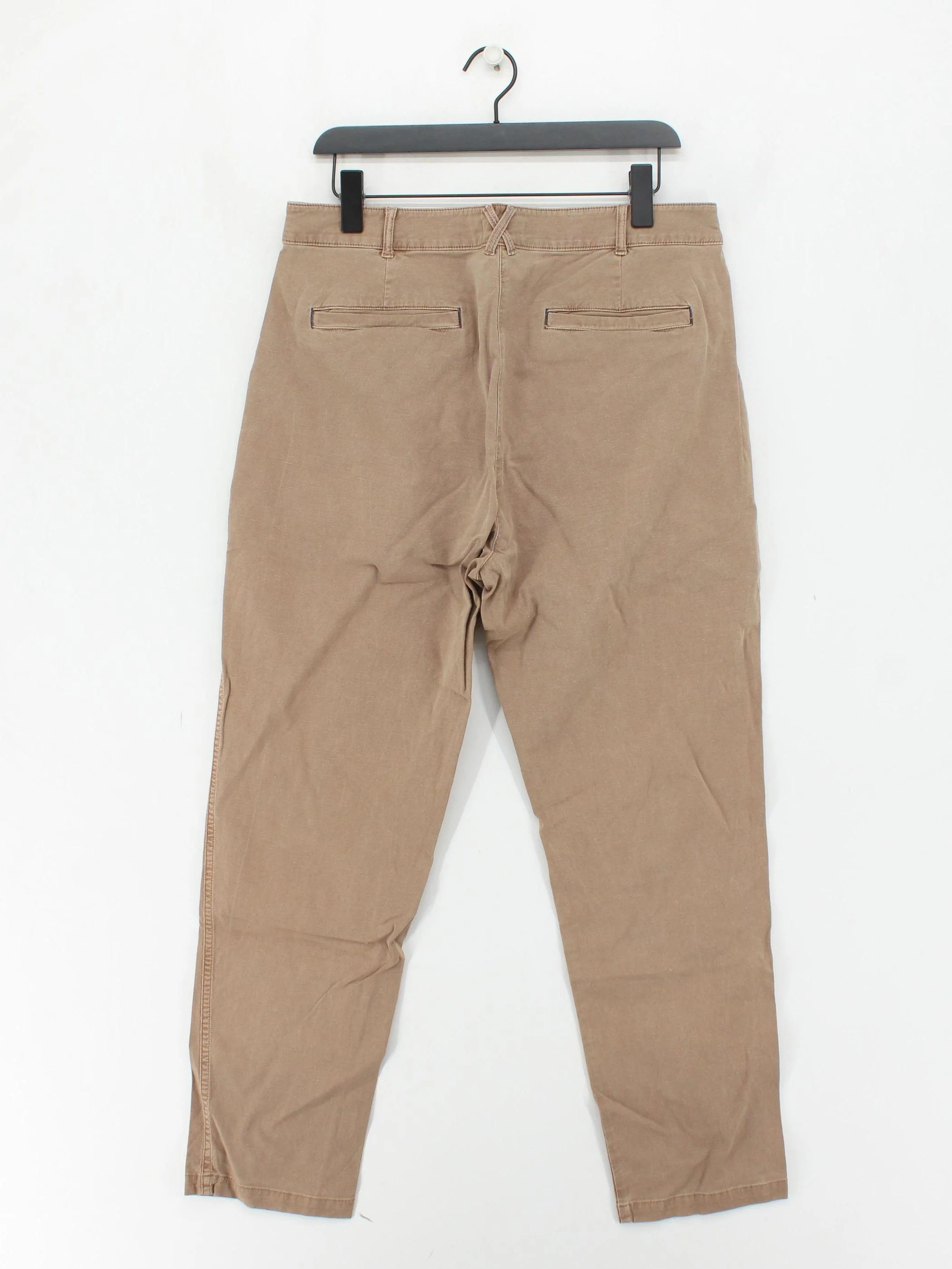 White Stuff Women's Trousers UK 16 Tan Cotton with Linen Tapered Chino - Image 2