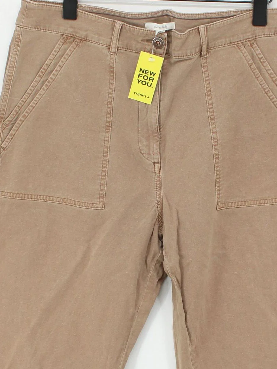 White Stuff Women's Trousers UK 16 Tan Cotton with Linen Tapered Chino - Image 3