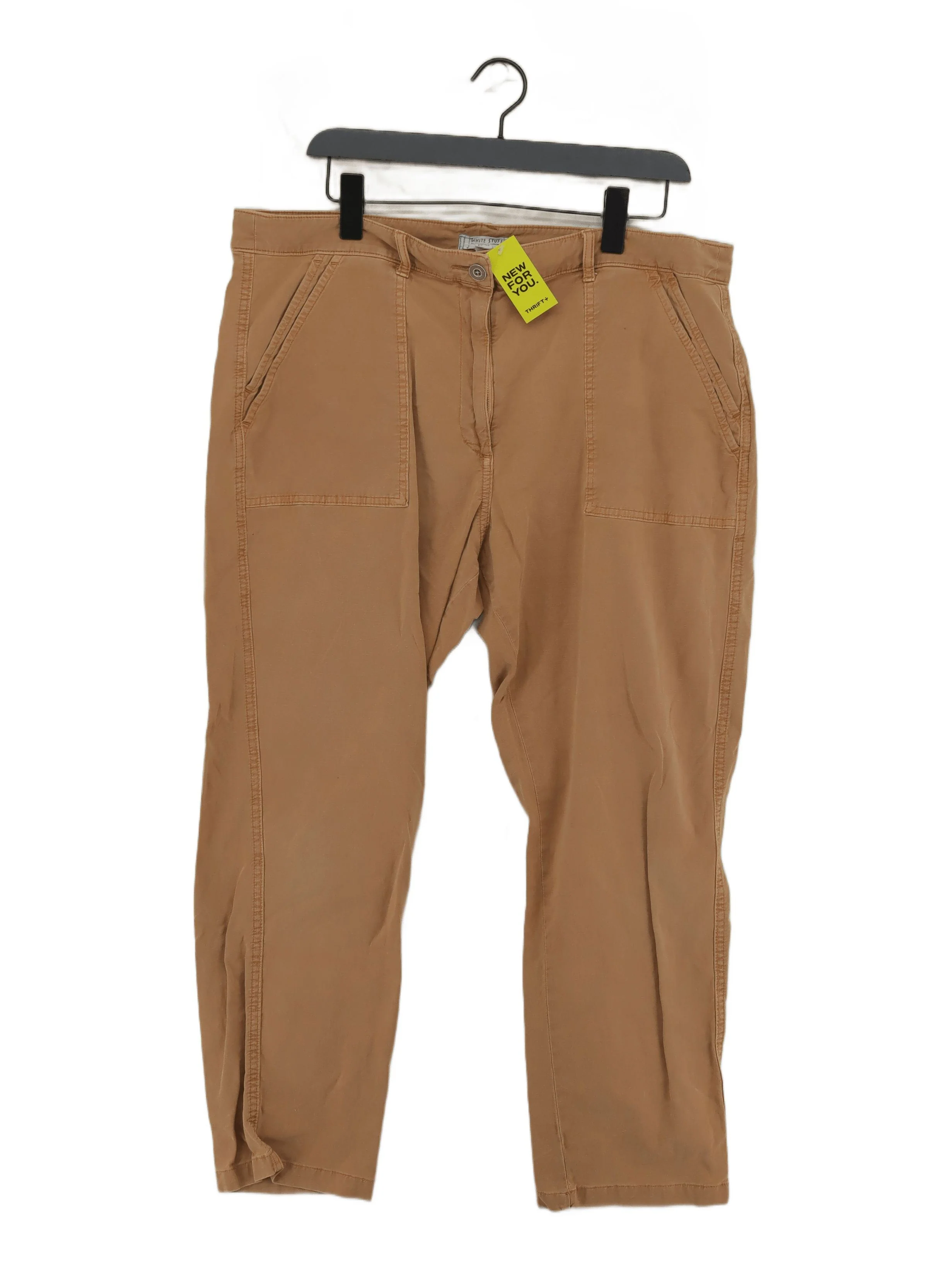 White Stuff Women's Trousers UK 18 Tan Cotton with Linen, Elastane Chino