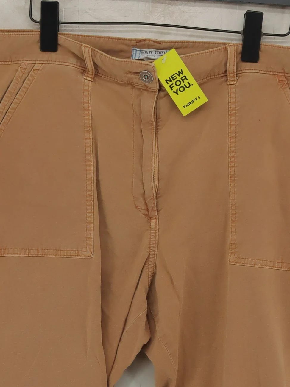 White Stuff Women's Trousers UK 18 Tan Cotton with Linen, Elastane Chino - Image 3