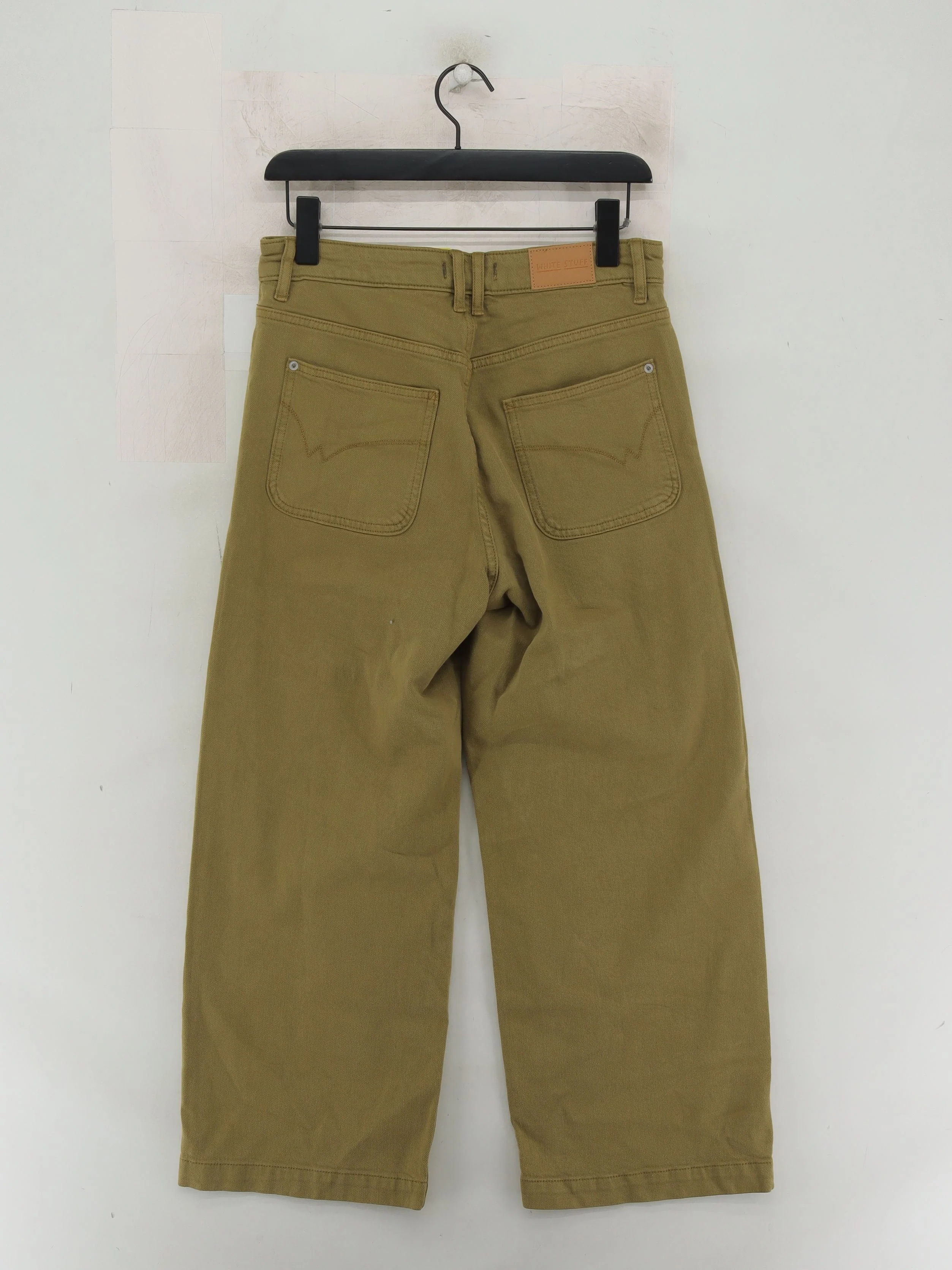White Stuff Women's Trousers UK 8 Tan Cotton with Elastane Wide-Leg Cropped - Image 2