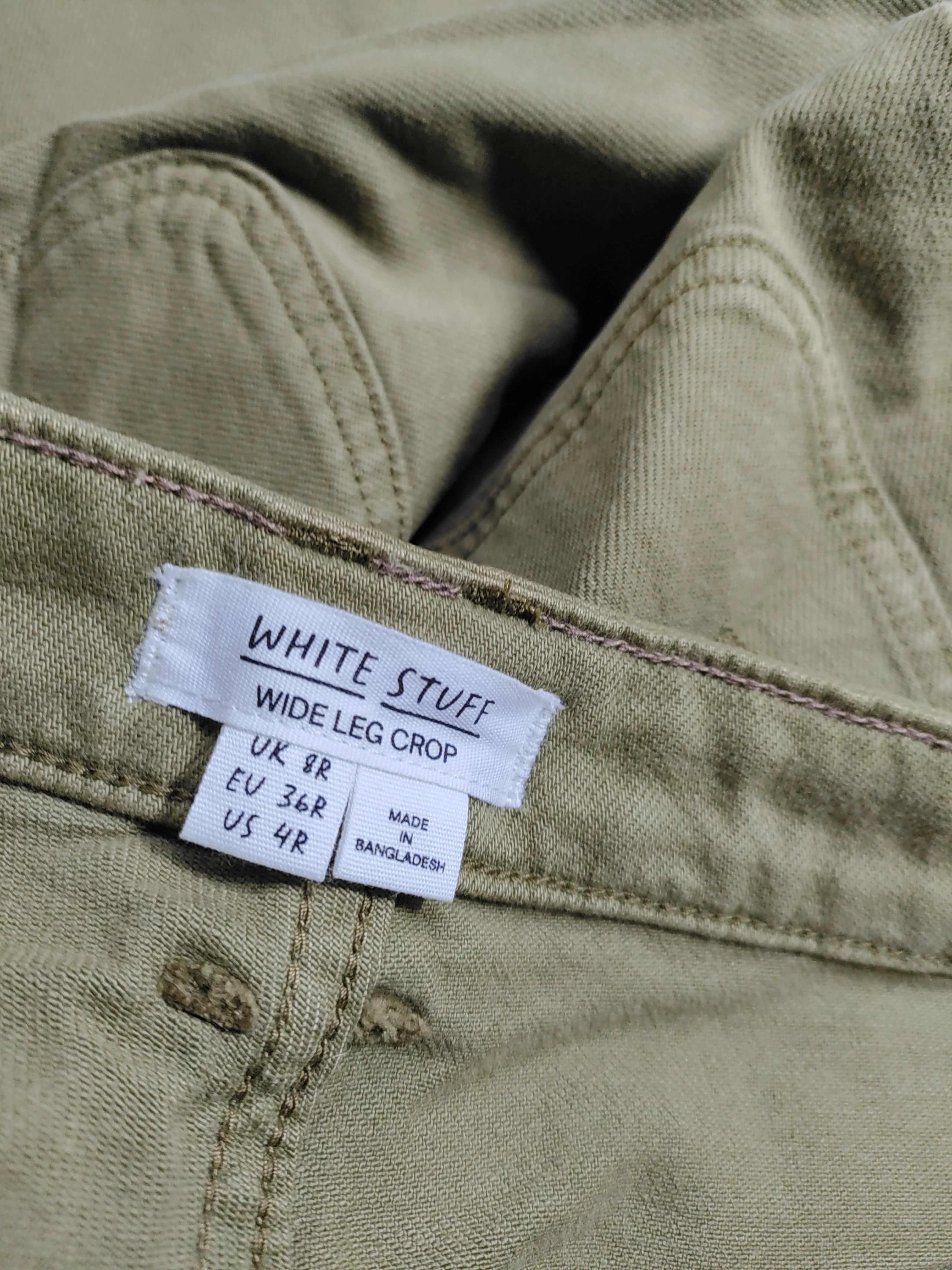 White Stuff Women's Trousers UK 8 Tan Cotton with Elastane Wide-Leg Cropped - Image 5