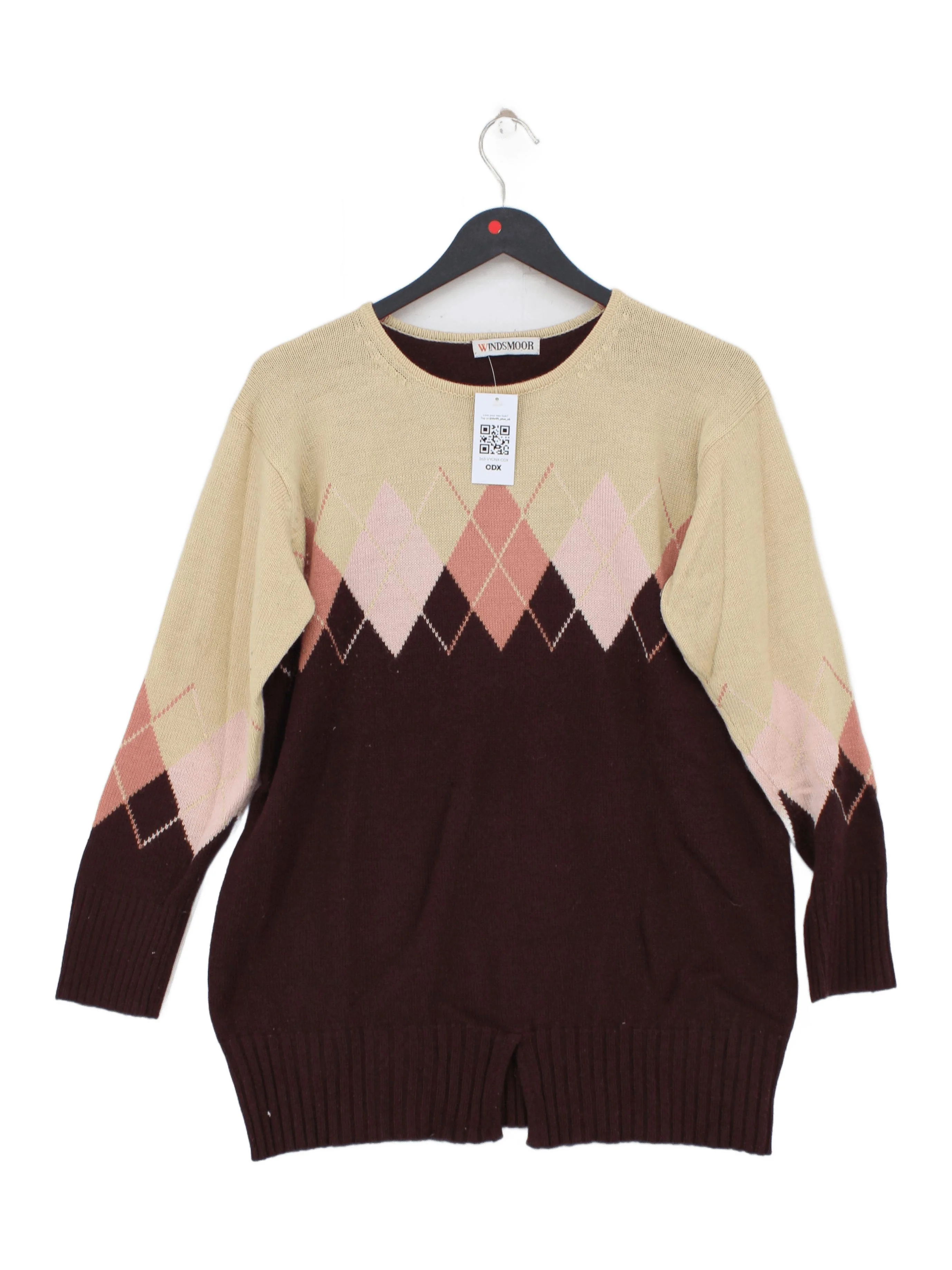 Windsmoor Women's Jumper M Brown Argyle Acrylic with Wool Crew Neck Pullover