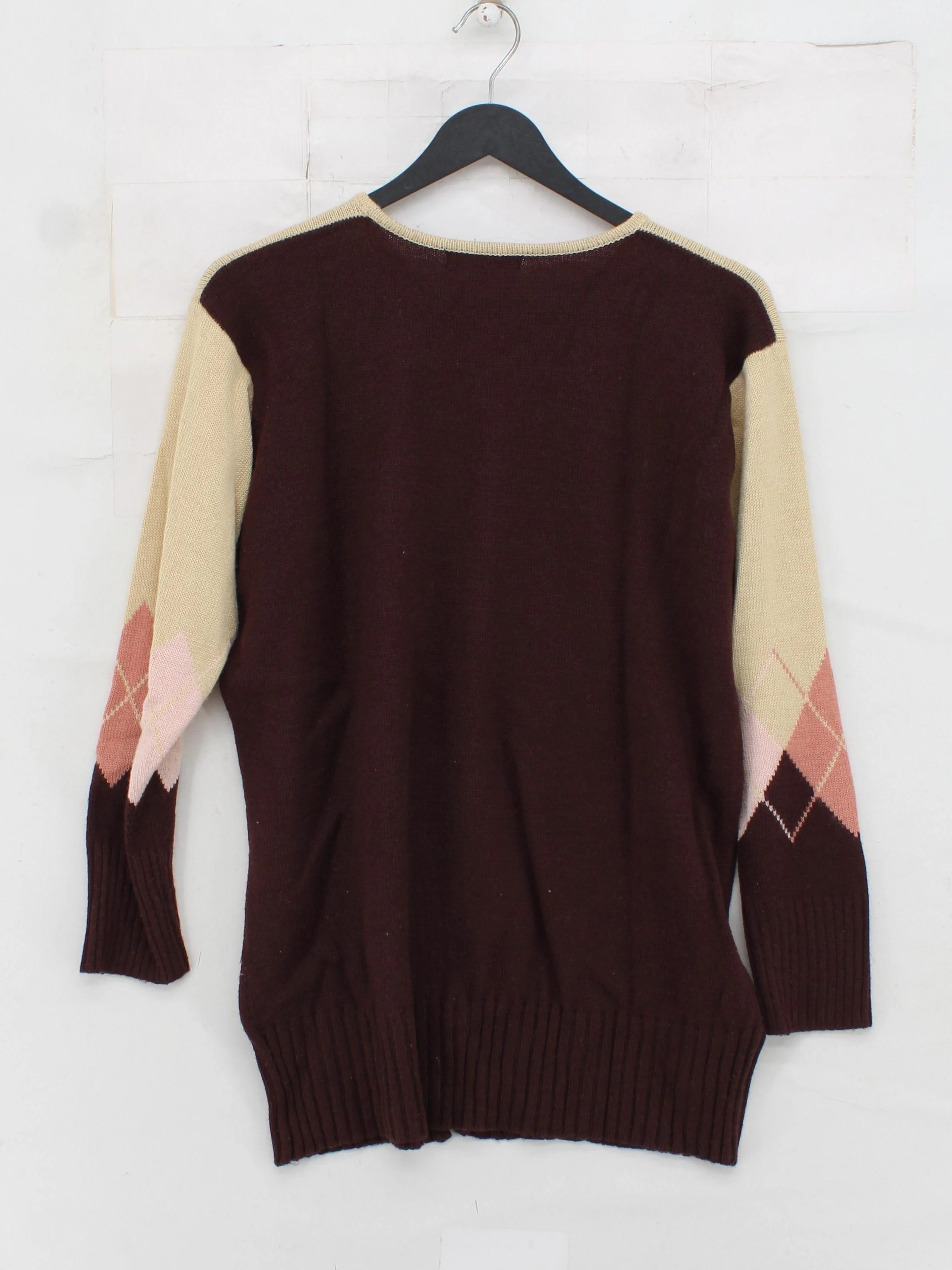Windsmoor Women's Jumper M Brown Argyle Acrylic with Wool Crew Neck Pullover - Image 2
