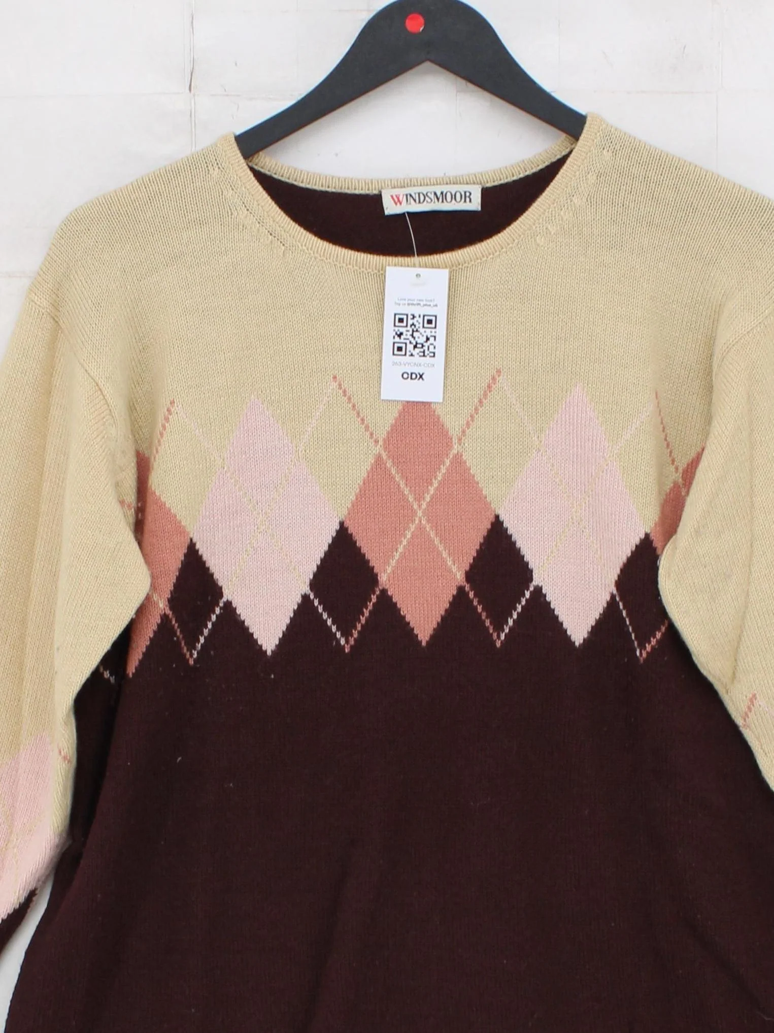 Windsmoor Women's Jumper M Brown Argyle Acrylic with Wool Crew Neck Pullover - Image 3
