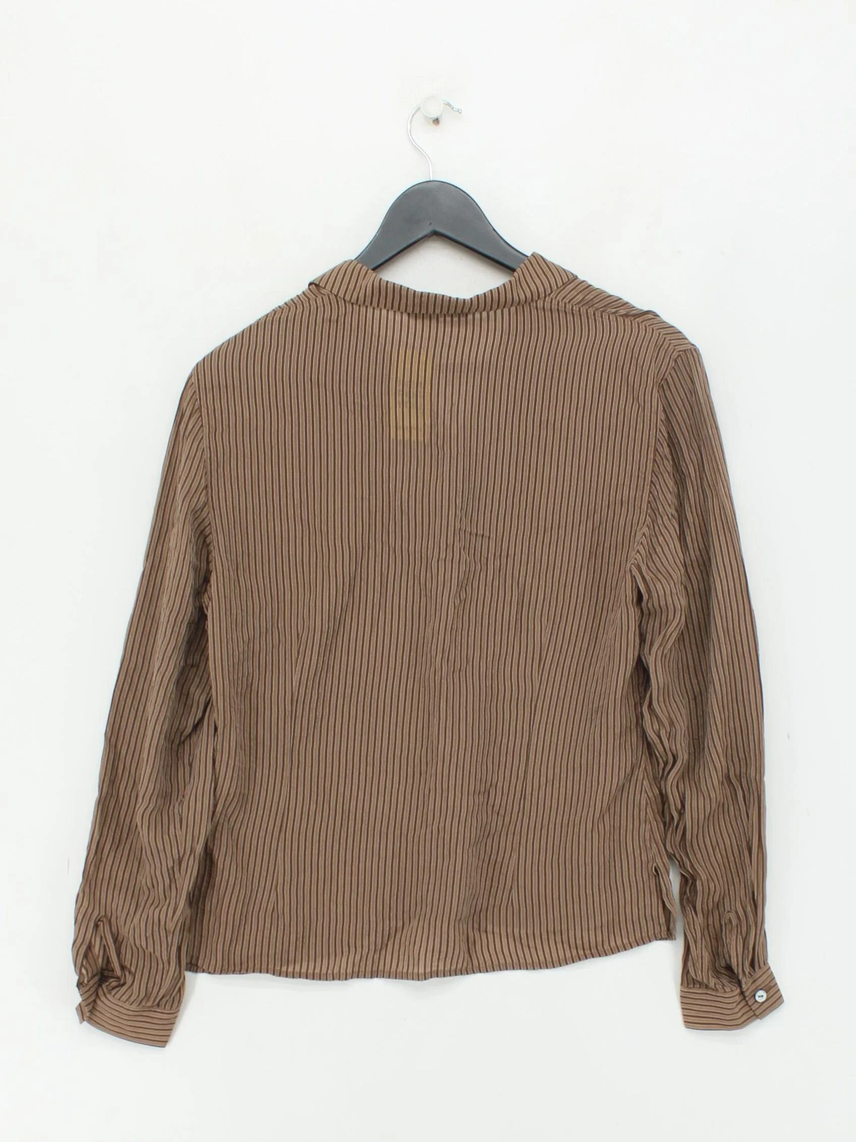Windsmoor Women's Shirt UK 12 Brown Striped 100% Silk Long Sleeve Collared Basic - Image 2