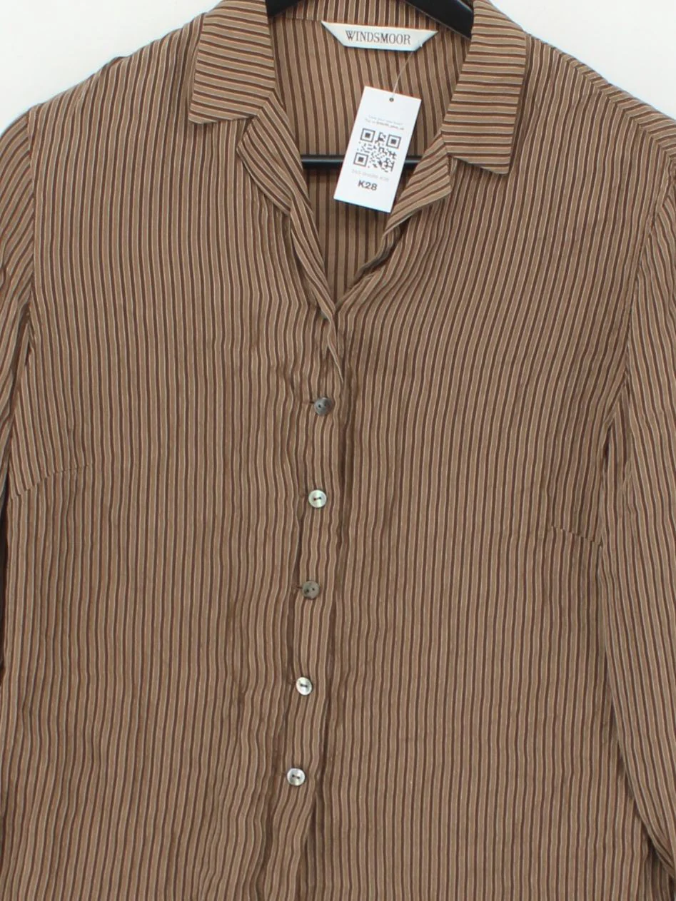 Windsmoor Women's Shirt UK 12 Brown Striped 100% Silk Long Sleeve Collared Basic - Image 3