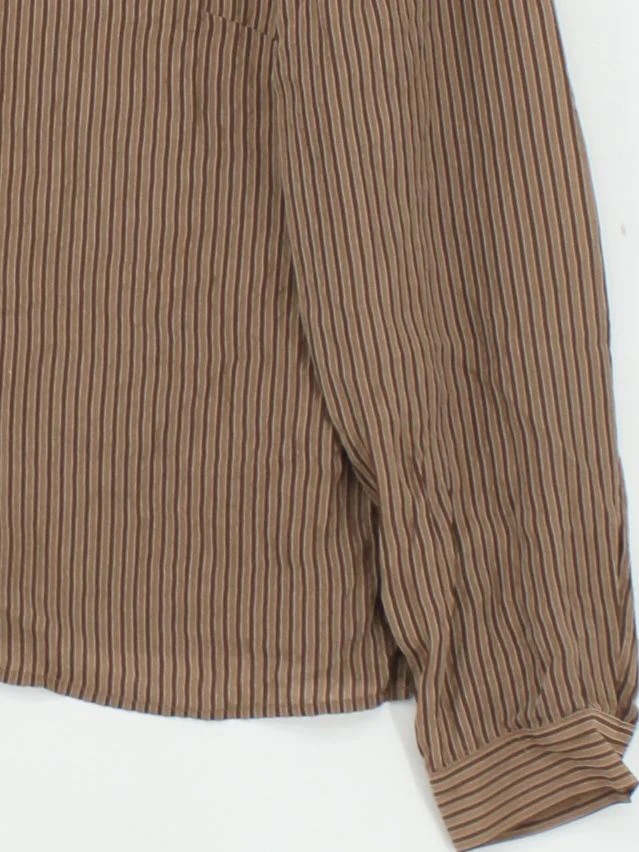 Windsmoor Women's Shirt UK 12 Brown Striped 100% Silk Long Sleeve Collared Basic - Image 4