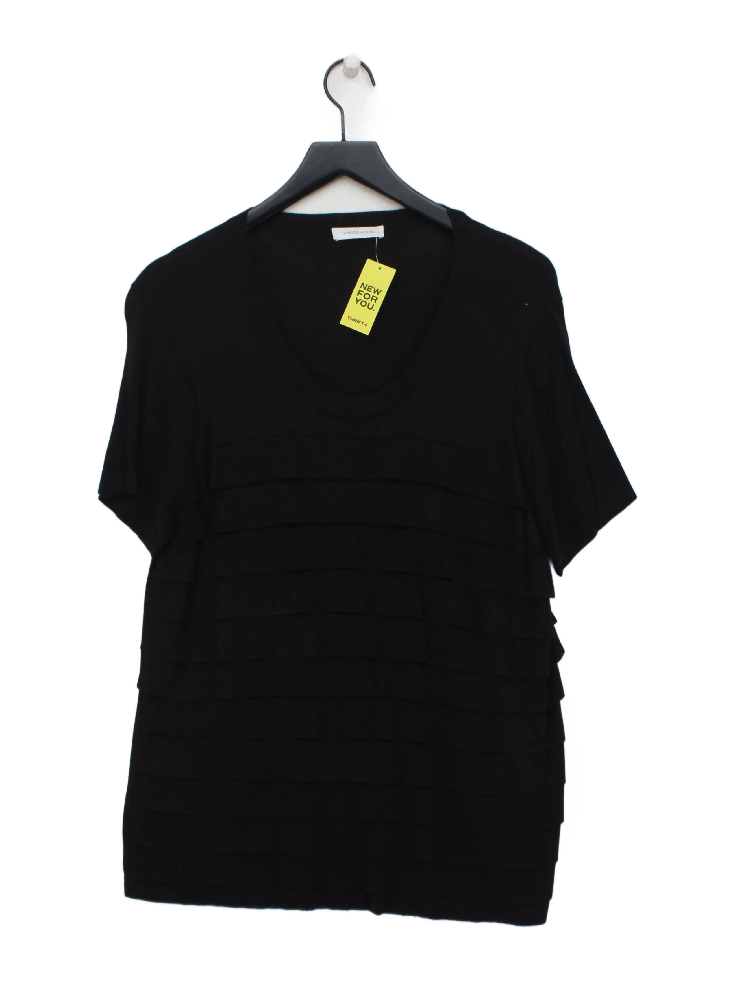 Windsmoor Women's Top XL Black Viscose with Cotton Short Sleeve V-Neck Basic