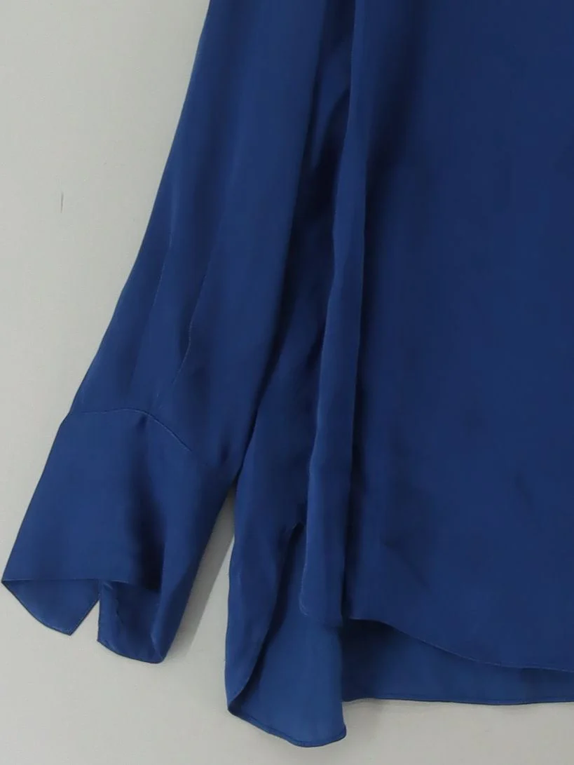 Winser London Women's Blouse L Blue 100% Viscose Long Sleeve V-Neck Basic - Image 4