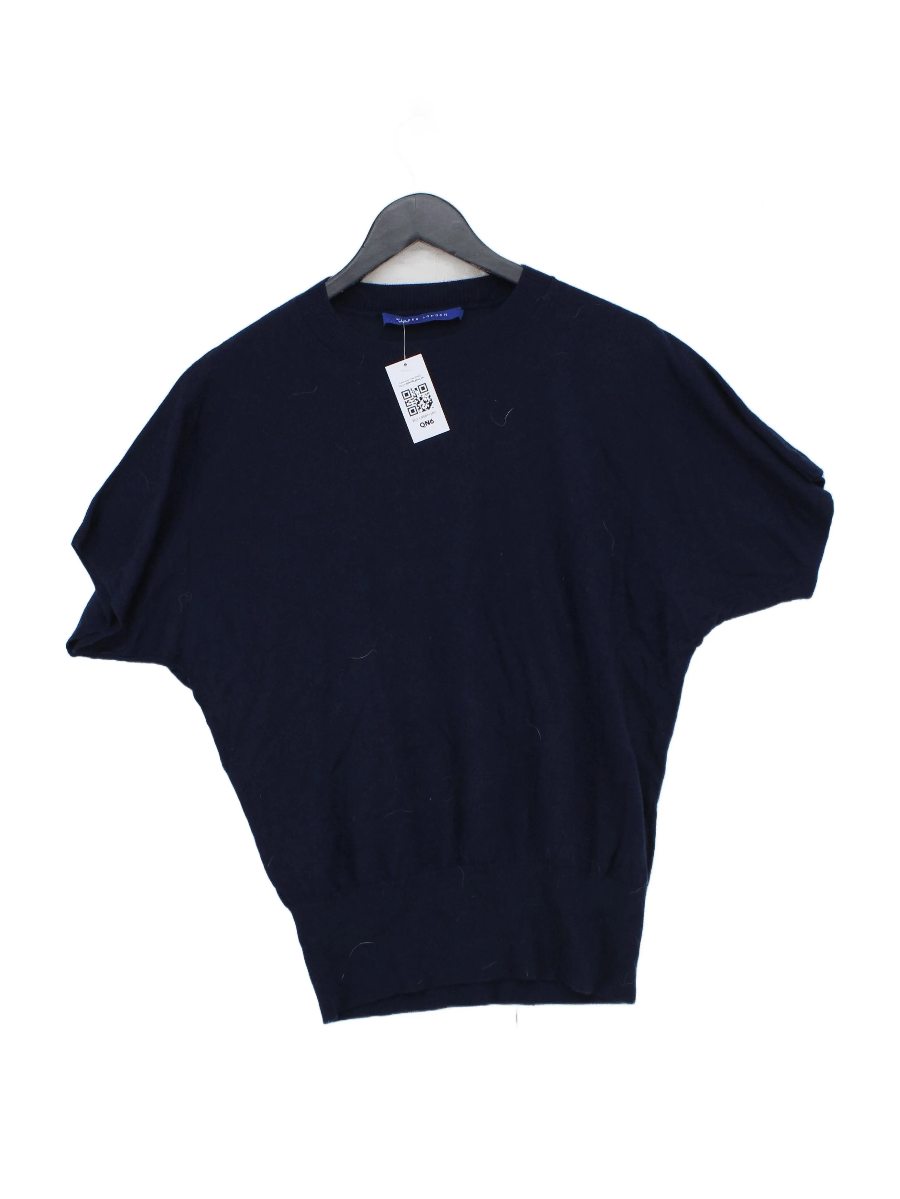 Winser London Women's Top L Blue 100% Wool Short Sleeve Round Neck Basic