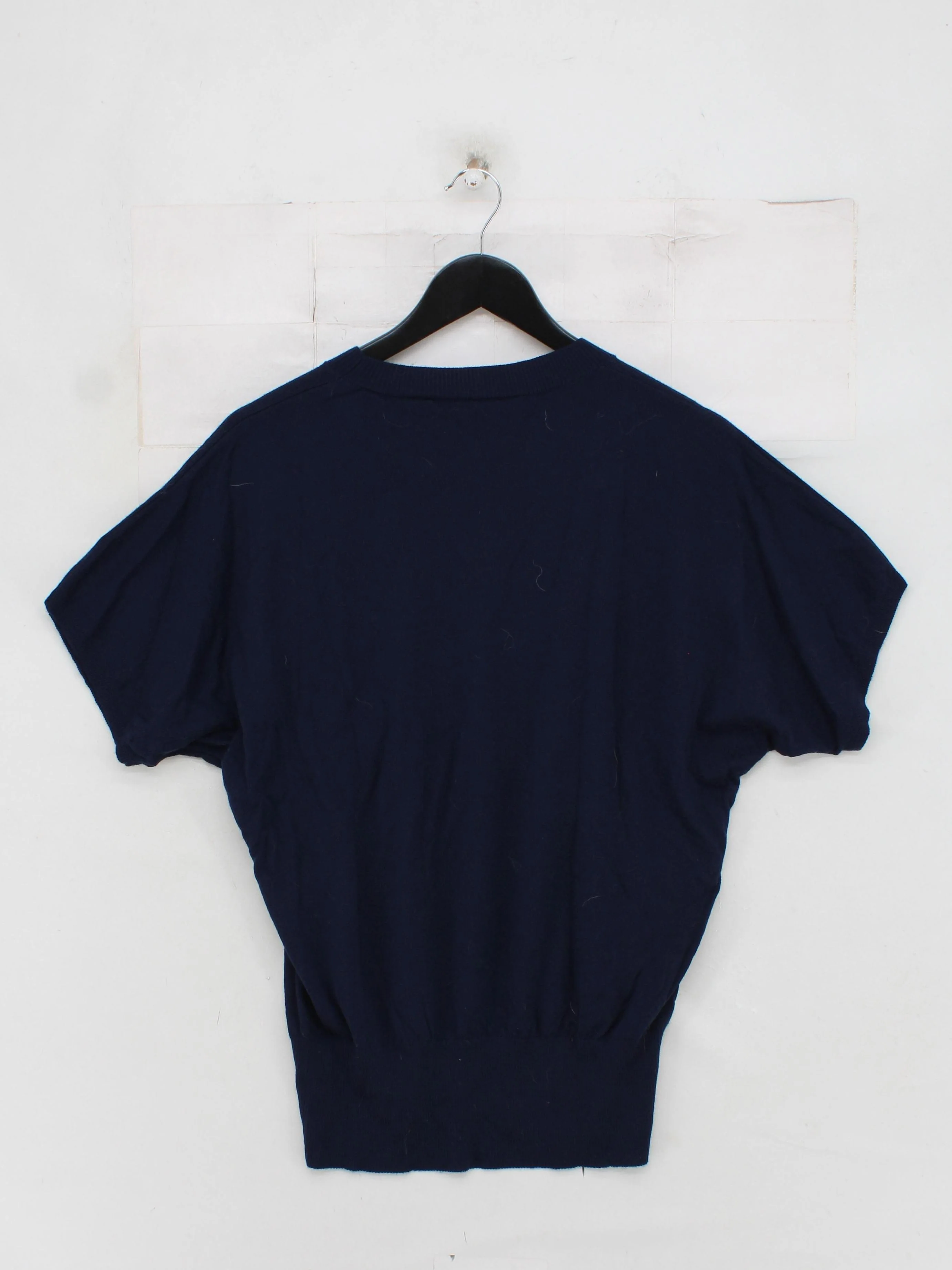 Winser London Women's Top L Blue 100% Wool Short Sleeve Round Neck Basic - Image 2