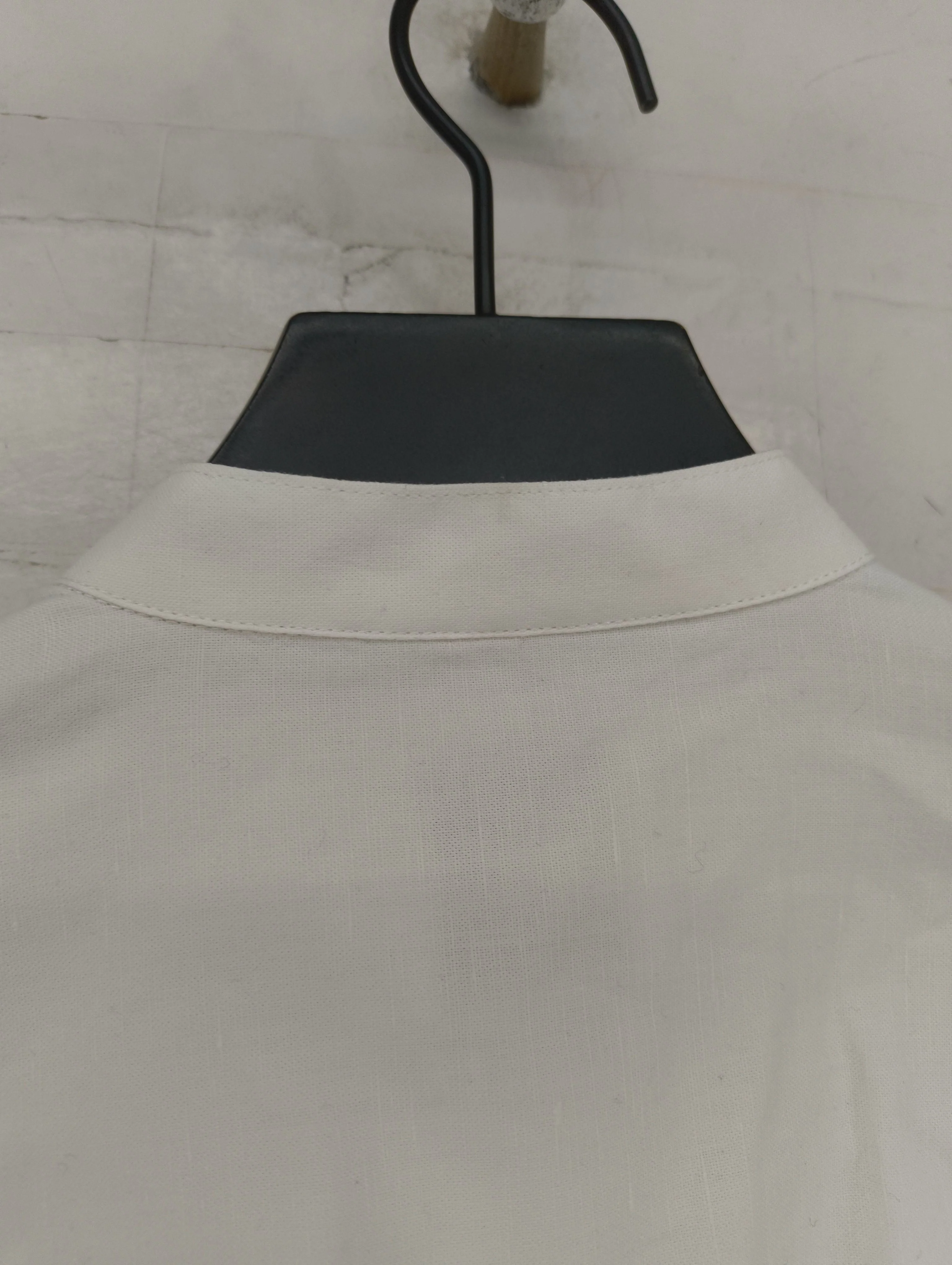 WNU Women's Shirt UK 8 White Cotton with Linen Long Sleeve Round Neck Basic - Image 5