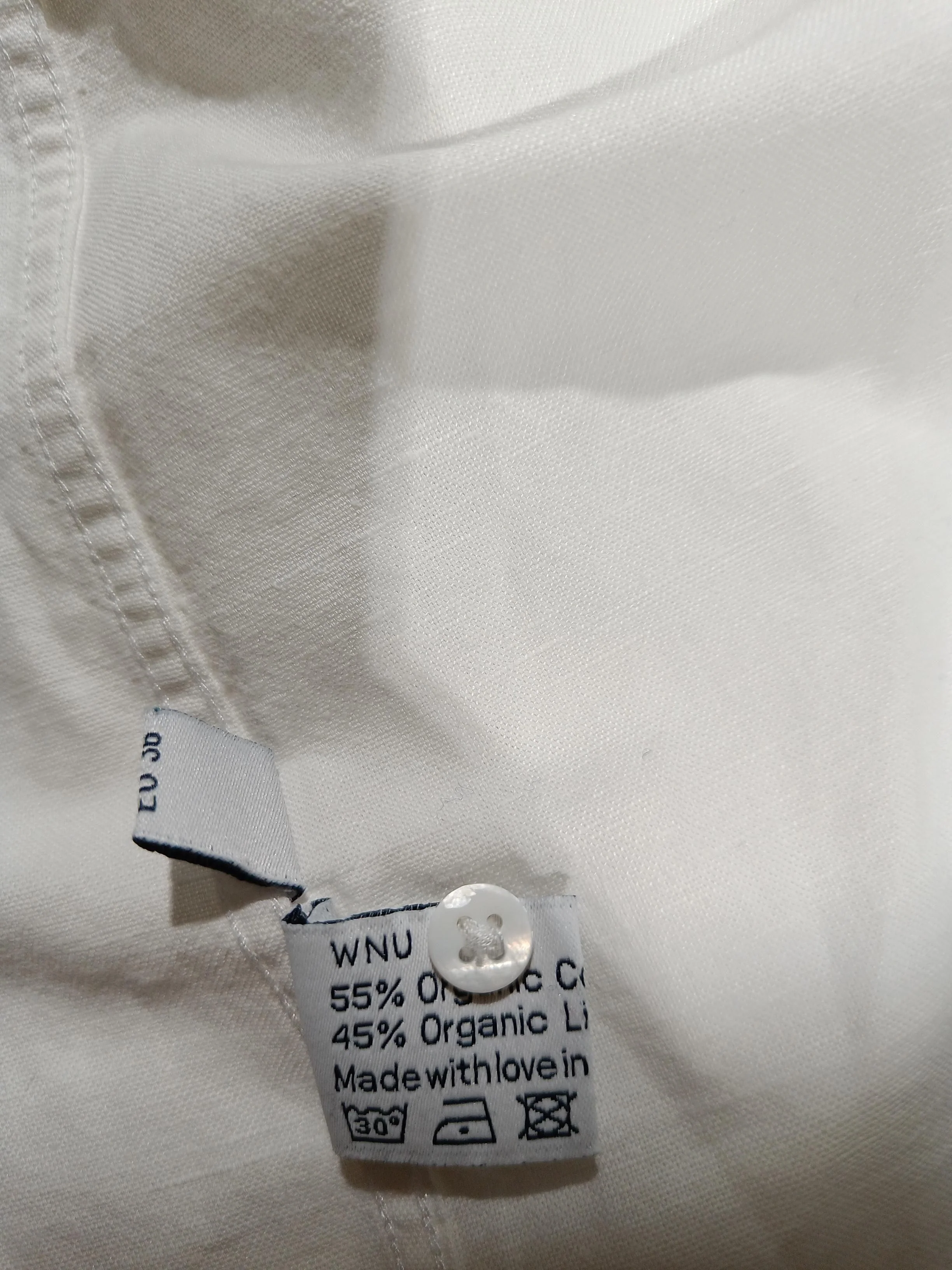 WNU Women's Shirt UK 8 White Cotton with Linen Long Sleeve Round Neck Basic - Image 7