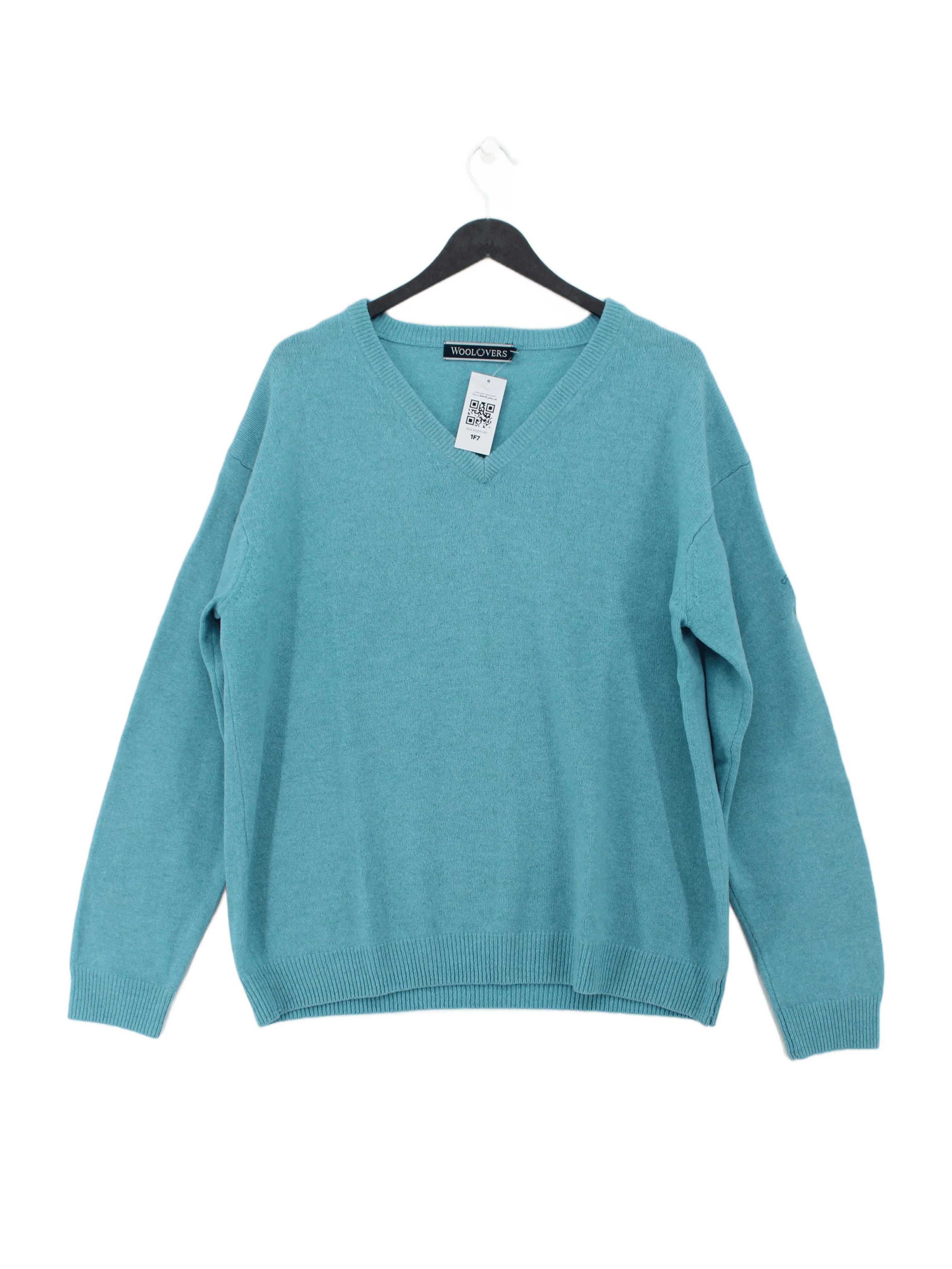 Woolovers Men's Jumper M Blue 100% Wool V-Neck Pullover