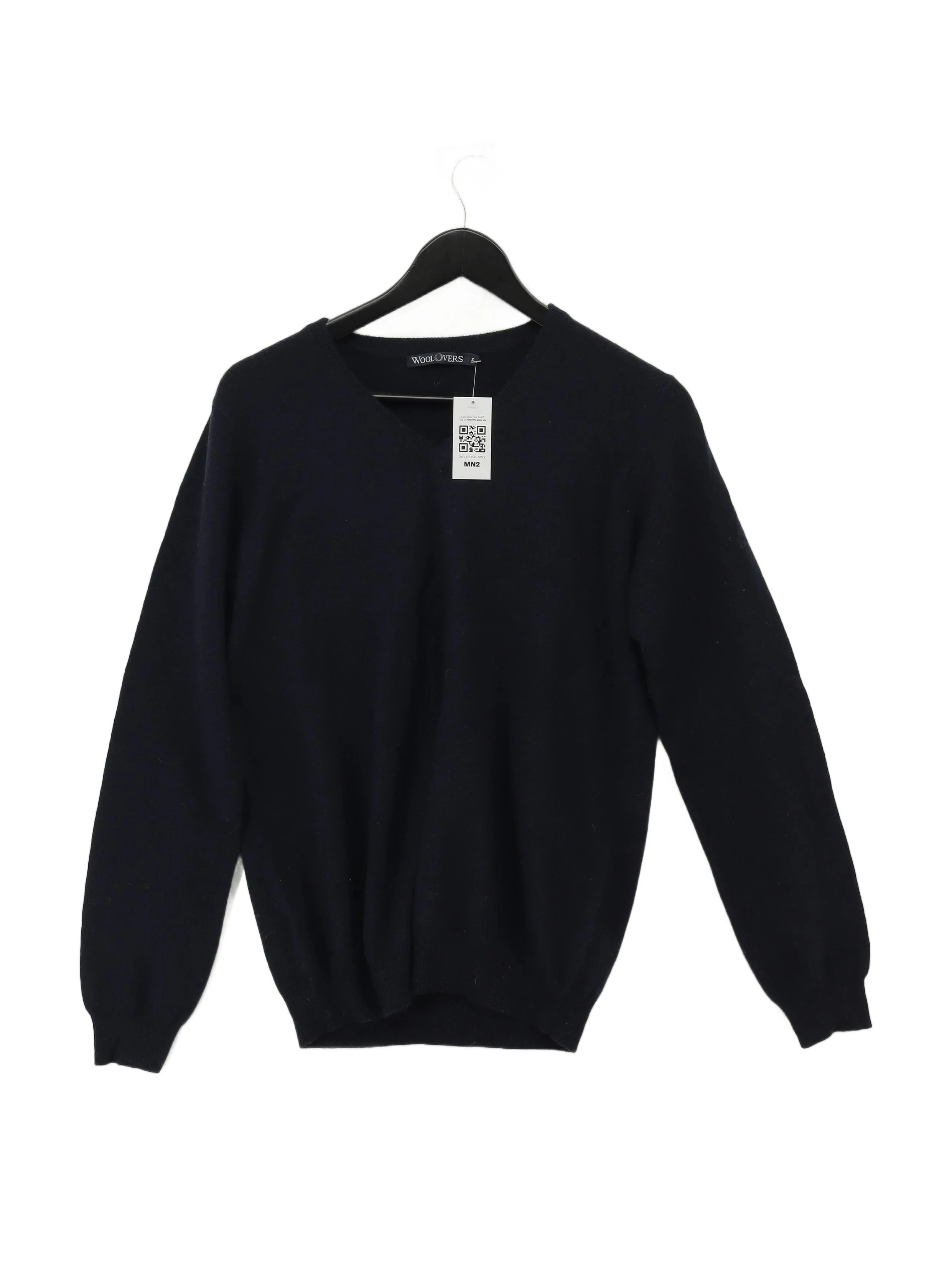 Woolovers Men's Jumper S Blue Cashmere with Wool V-Neck Pullover