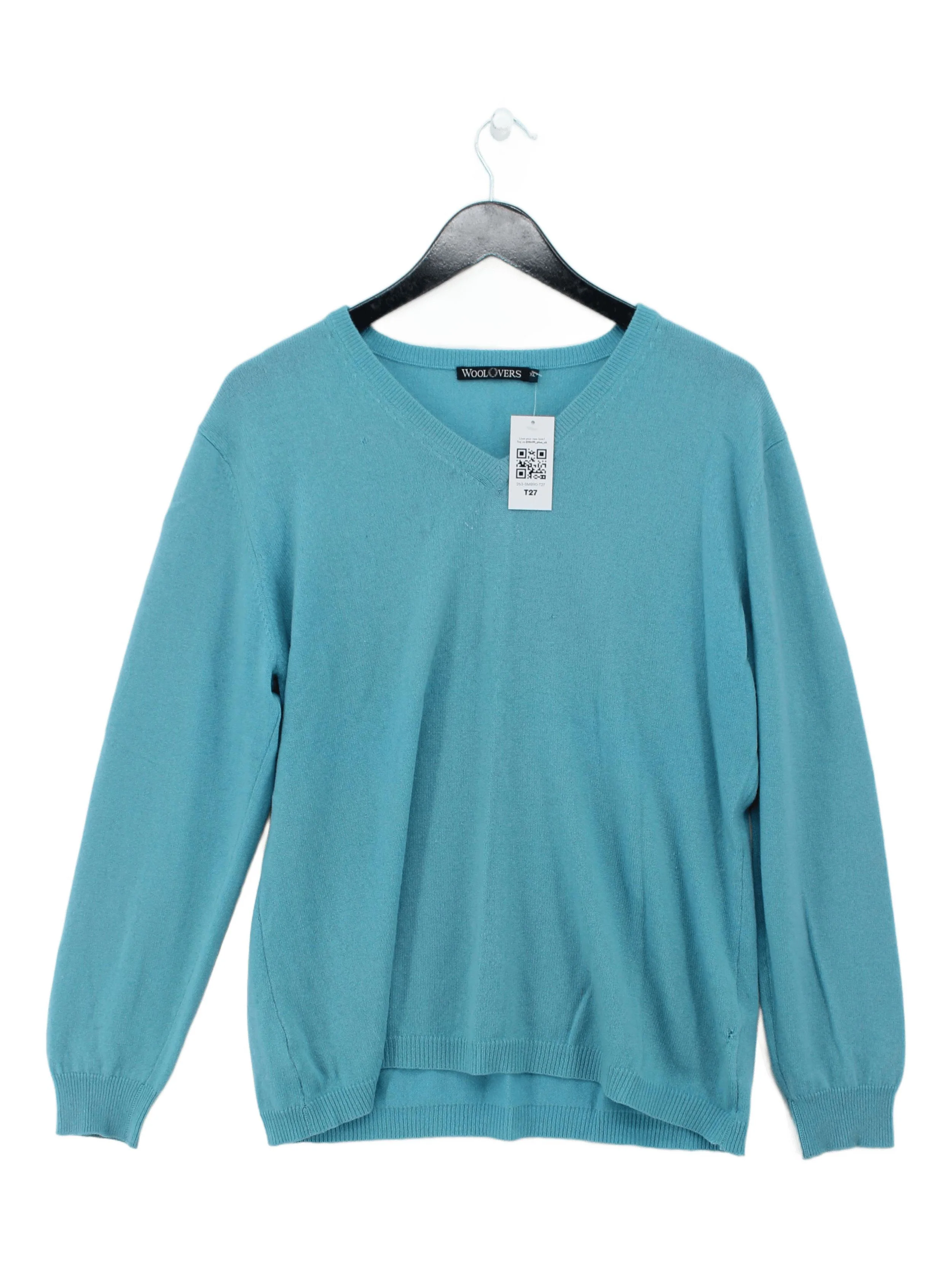 Woolovers Men's Jumper XL Blue Wool with Cashmere V-Neck Pullover