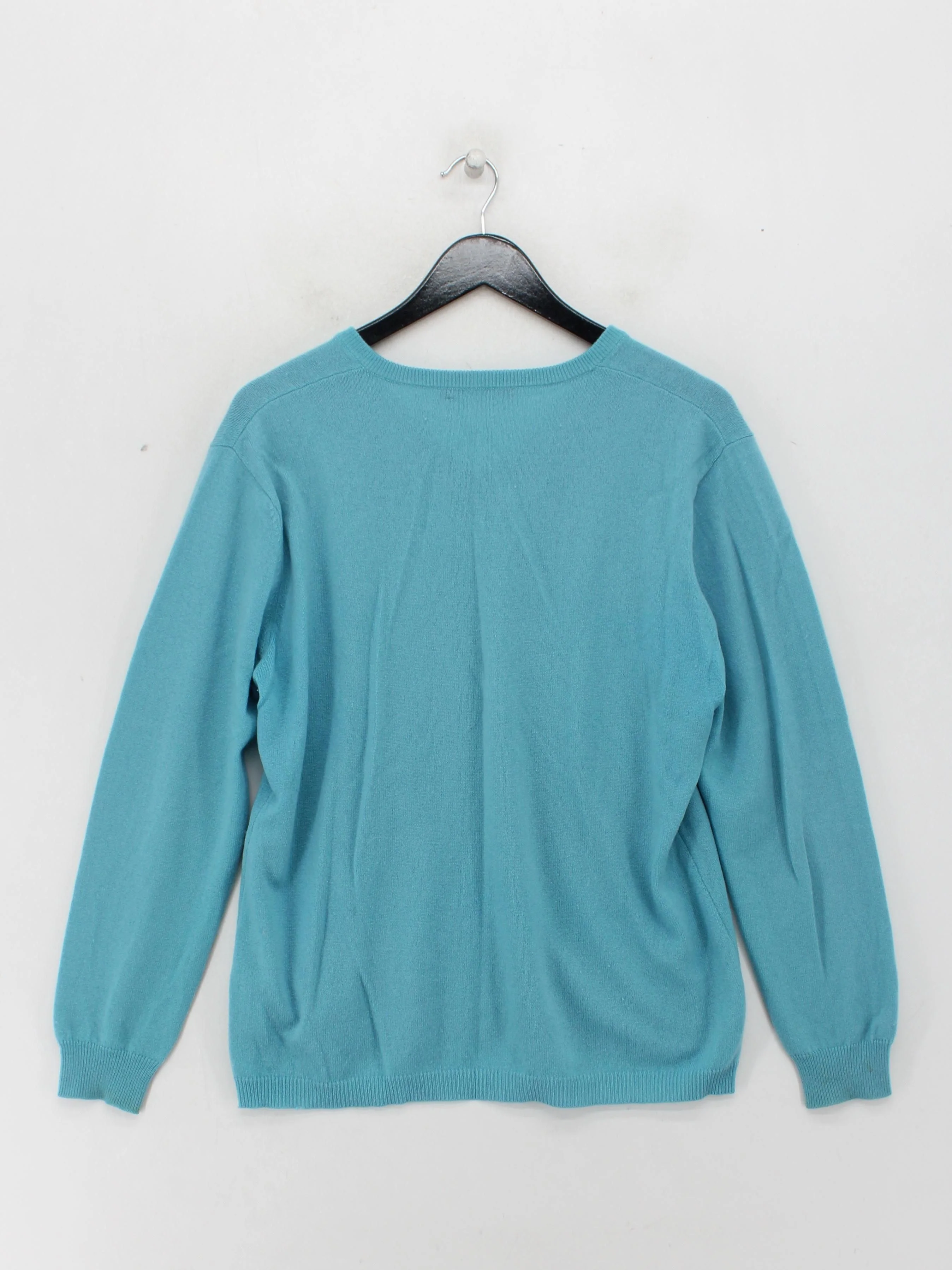 Woolovers Men's Jumper XL Blue Wool with Cashmere V-Neck Pullover - Image 2