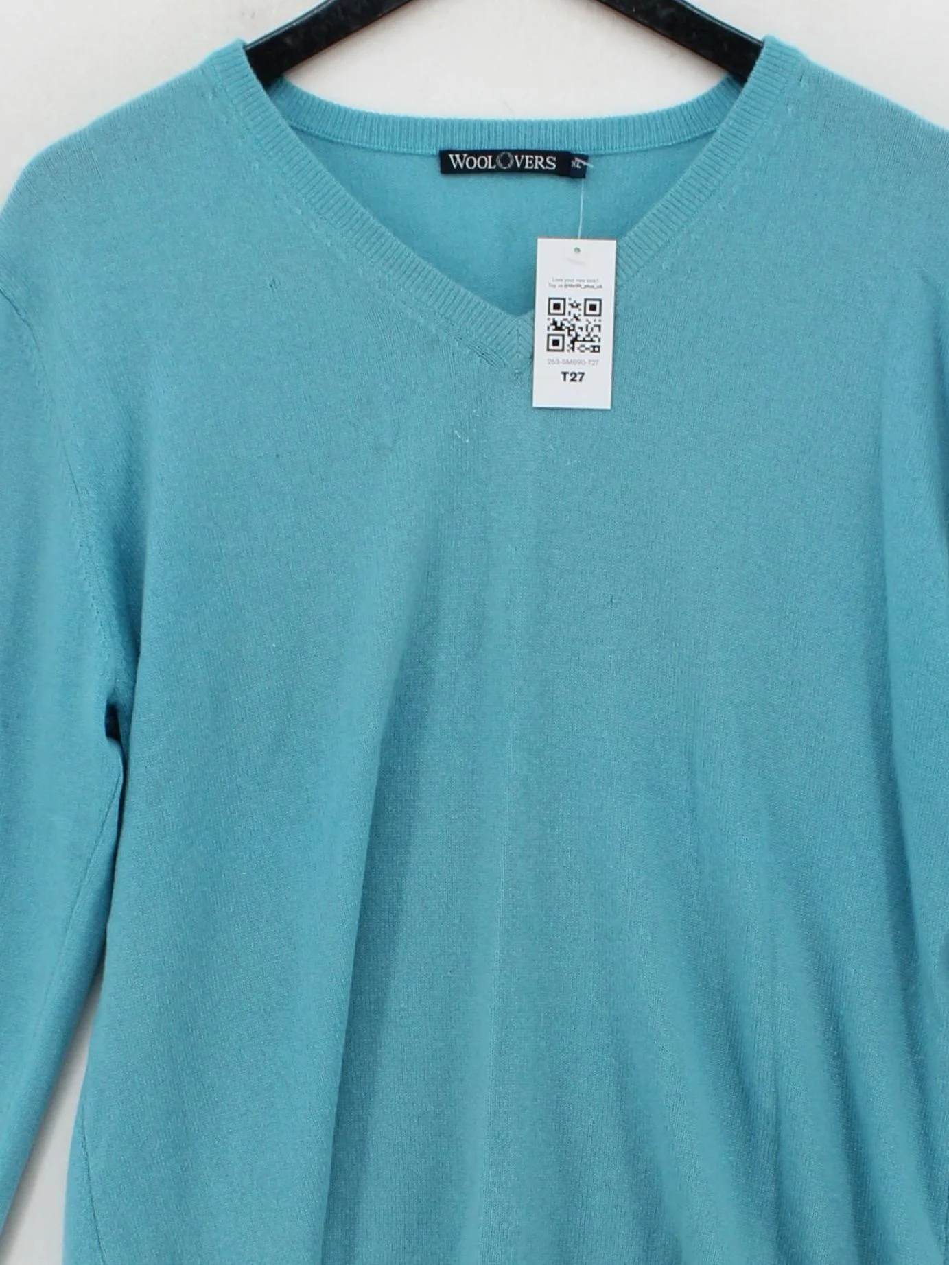 Woolovers Men's Jumper XL Blue Wool with Cashmere V-Neck Pullover - Image 3
