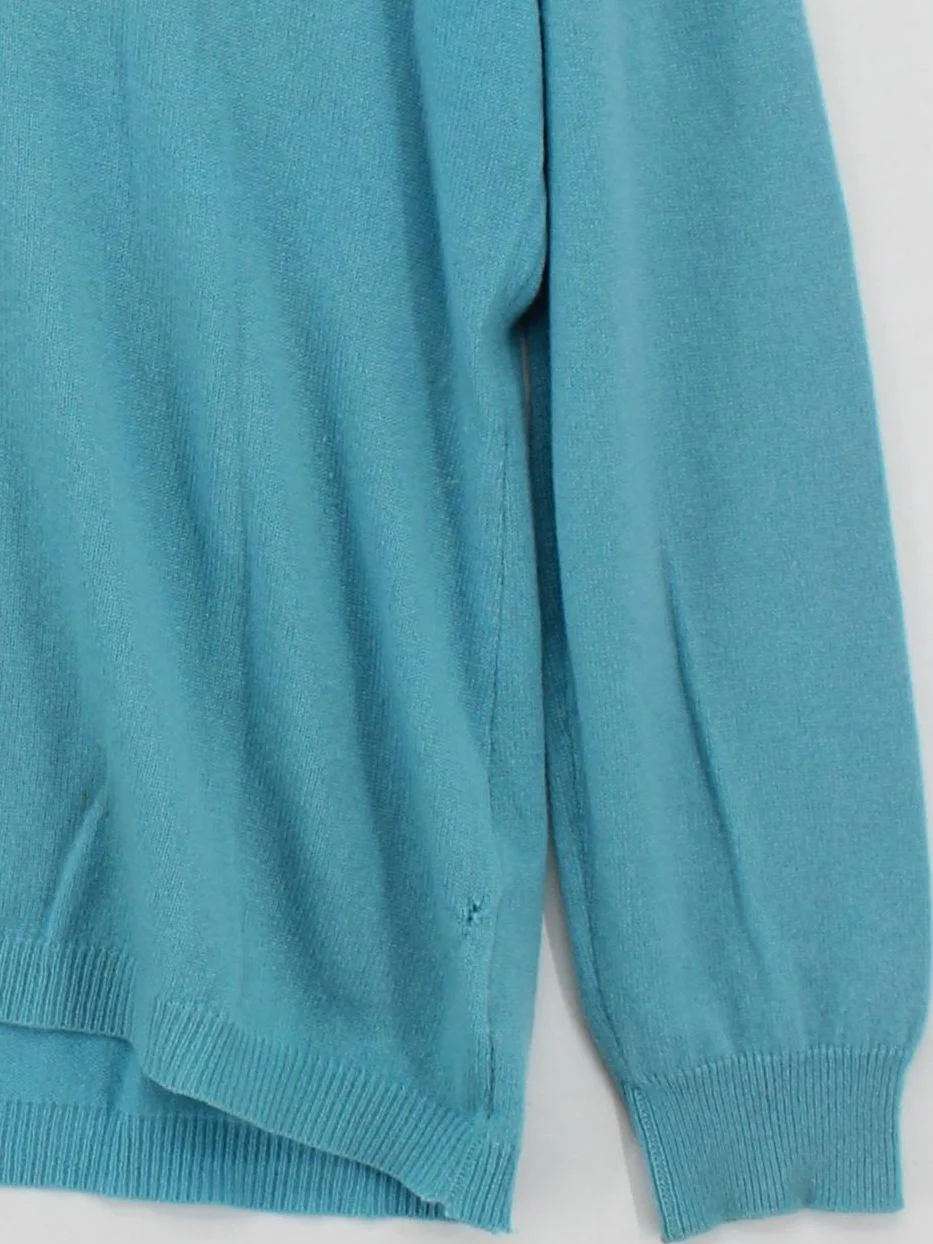 Woolovers Men's Jumper XL Blue Wool with Cashmere V-Neck Pullover - Image 4