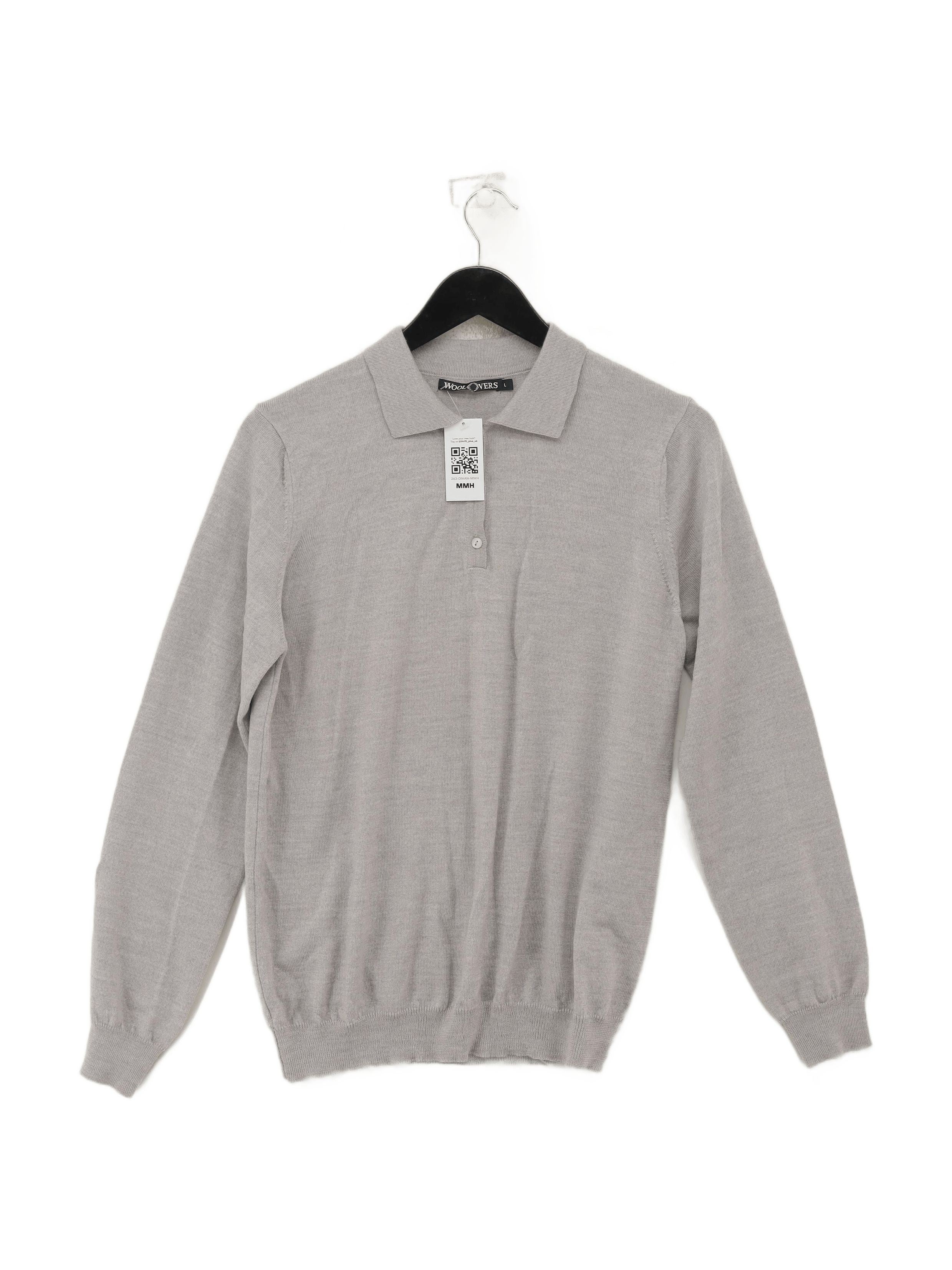 Woolovers Men's Polo L Grey 100% Wool Basic