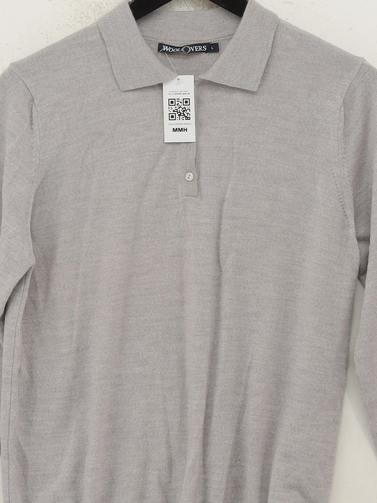 Woolovers Men's Polo L Grey 100% Wool Basic - Image 3