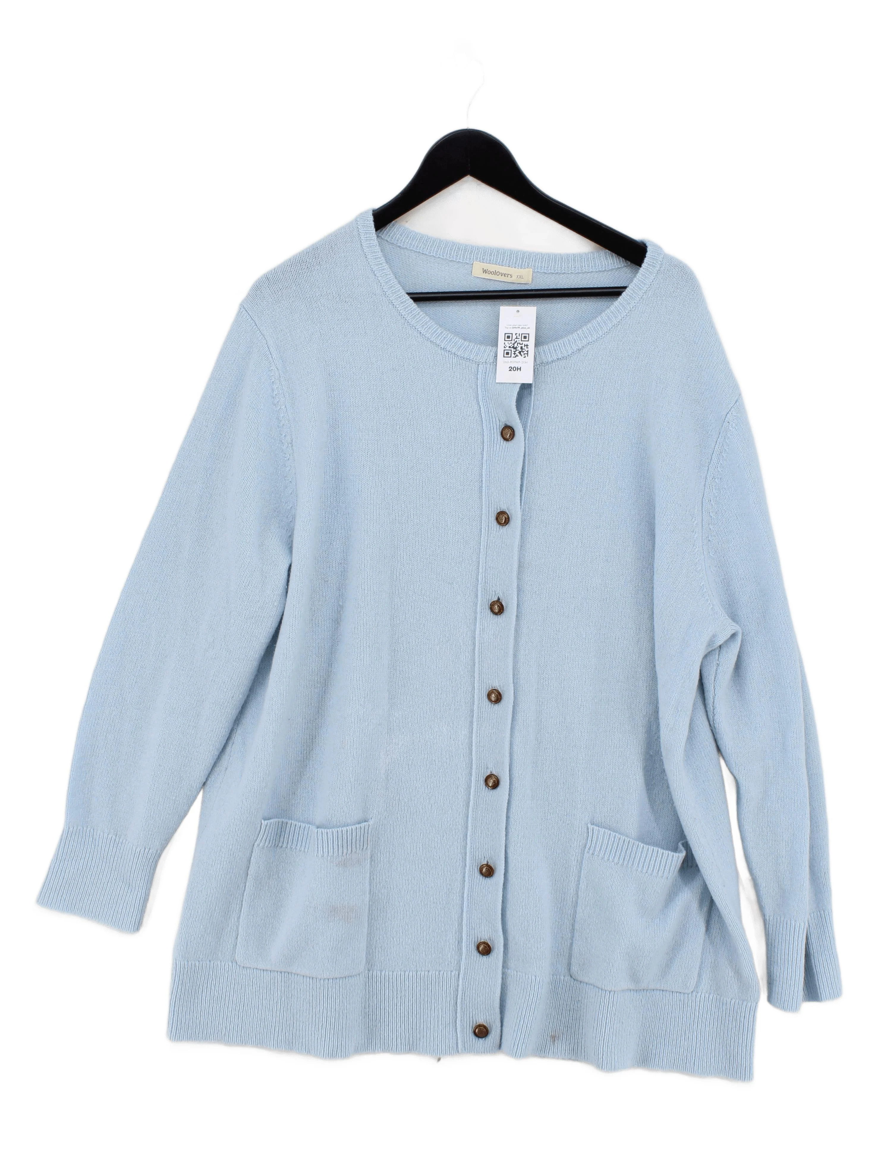 Woolovers Women's Cardigan XXL Blue 100% Wool Round Neck Cardigan