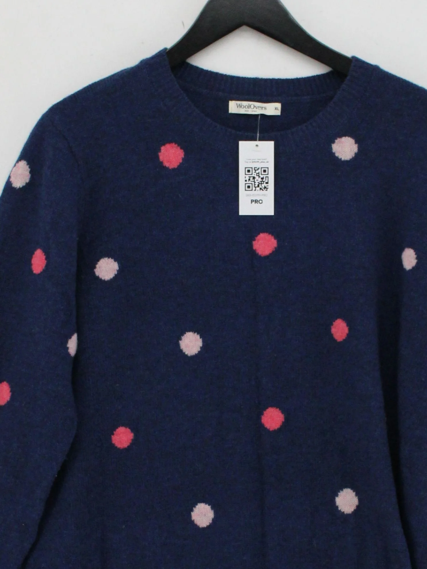 Woolovers Women's Jumper XL Blue Polkadot 100% Wool Round Neck Pullover - Image 3