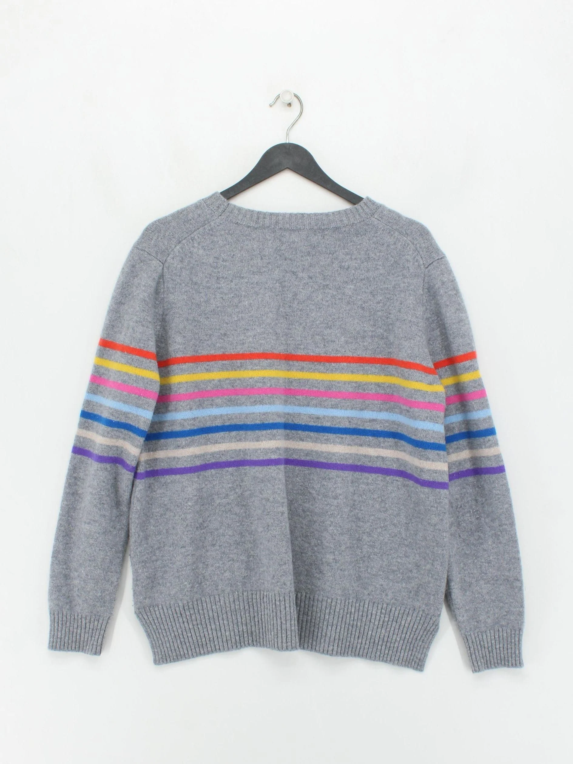 Woolovers Women's Jumper XL Grey Striped 100% Wool Crew Neck Pullover - Image 2