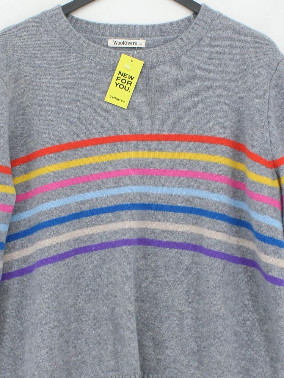 Woolovers Women's Jumper XL Grey Striped 100% Wool Crew Neck Pullover - Image 3