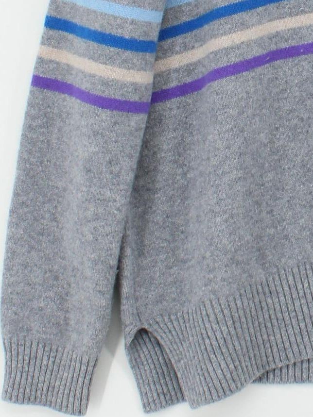 Woolovers Women's Jumper XL Grey Striped 100% Wool Crew Neck Pullover - Image 4