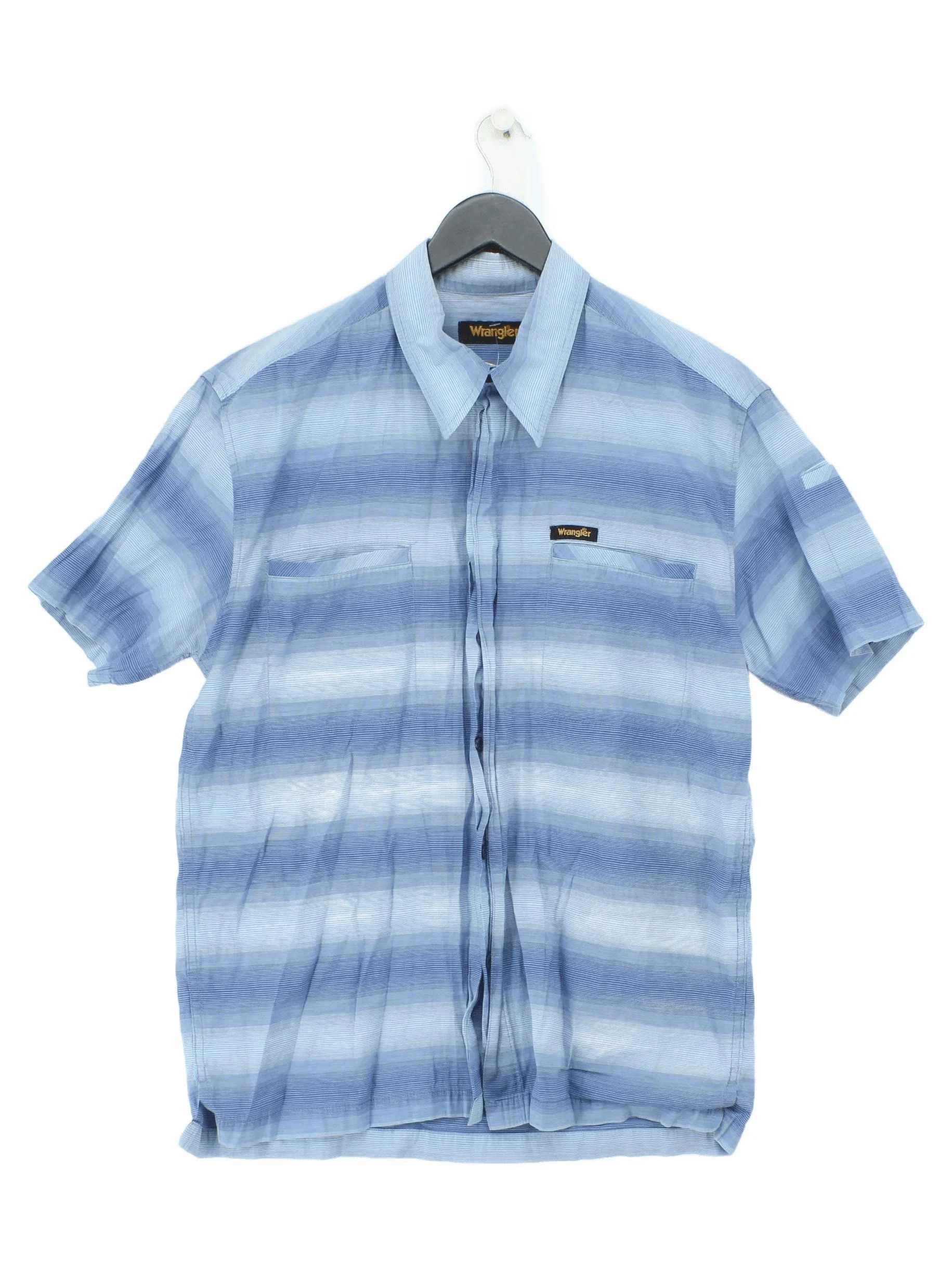 Wrangler Men's Shirt L Blue Striped 100% Cotton Basic
