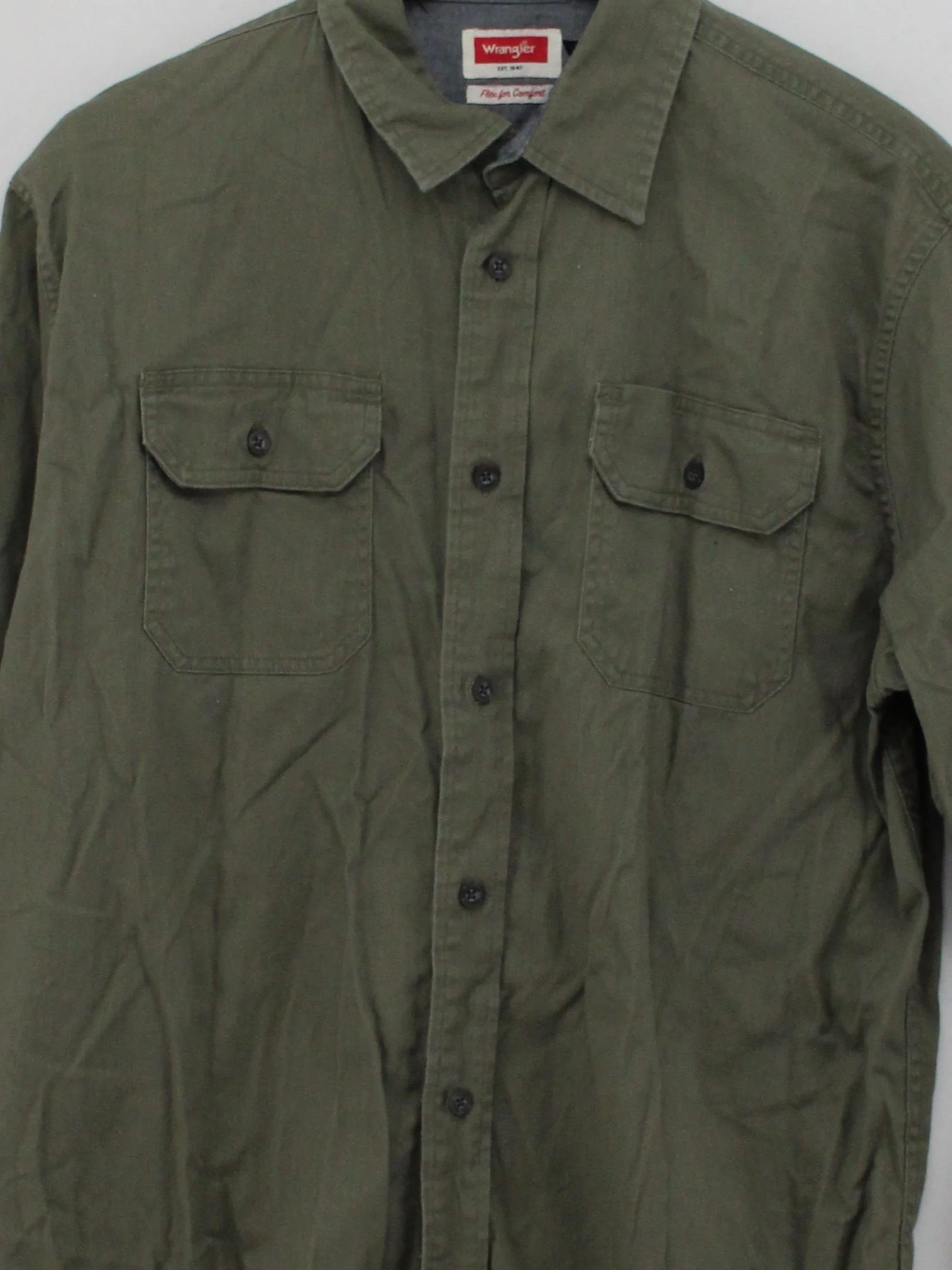 Wrangler Men's Shirt M Green Cotton with Spandex Basic - Image 3