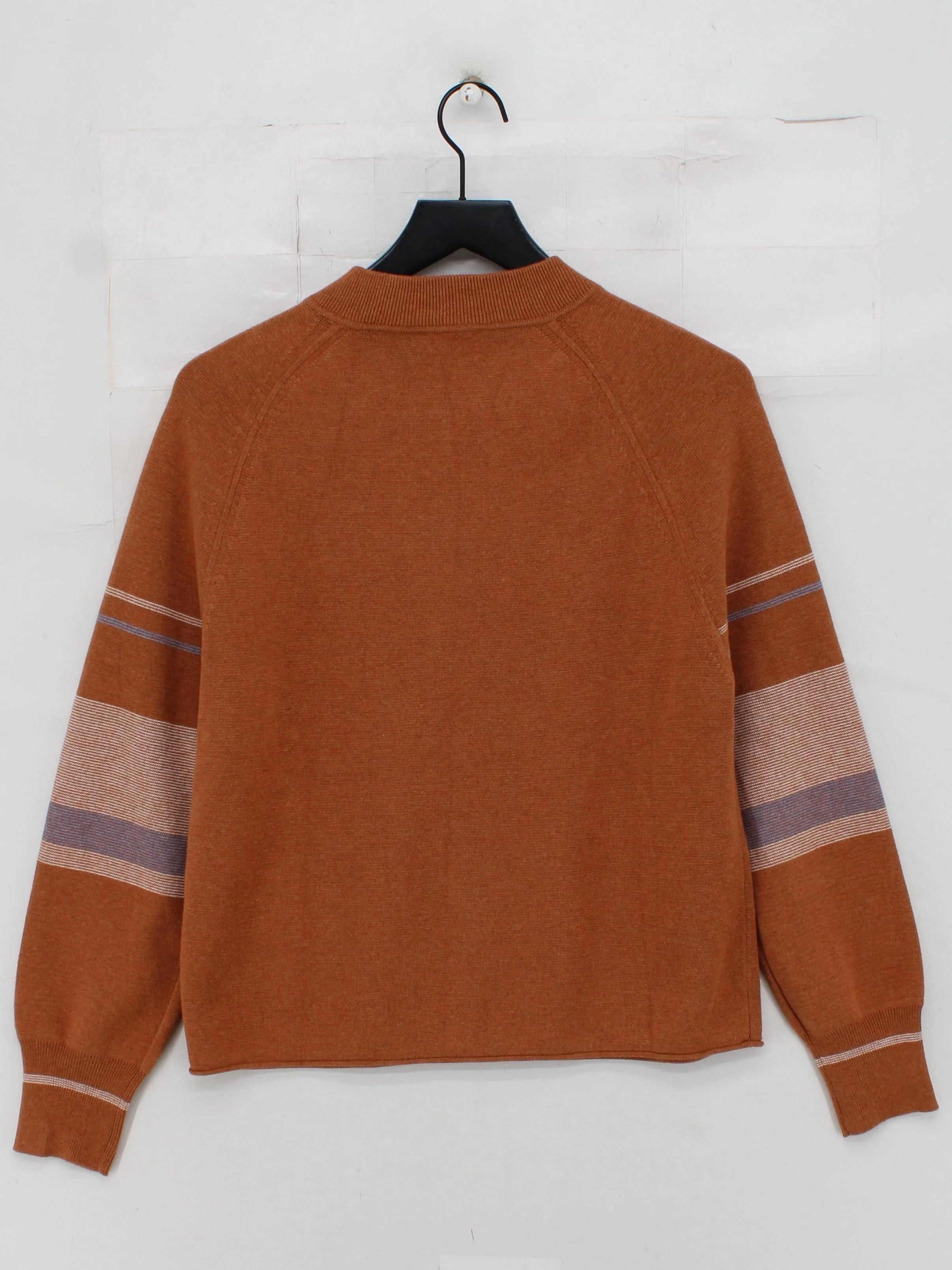 Wrap London Women's Cardigan UK 12 Brown Striped 100% Cotton Round Neck Cardigan - Image 2