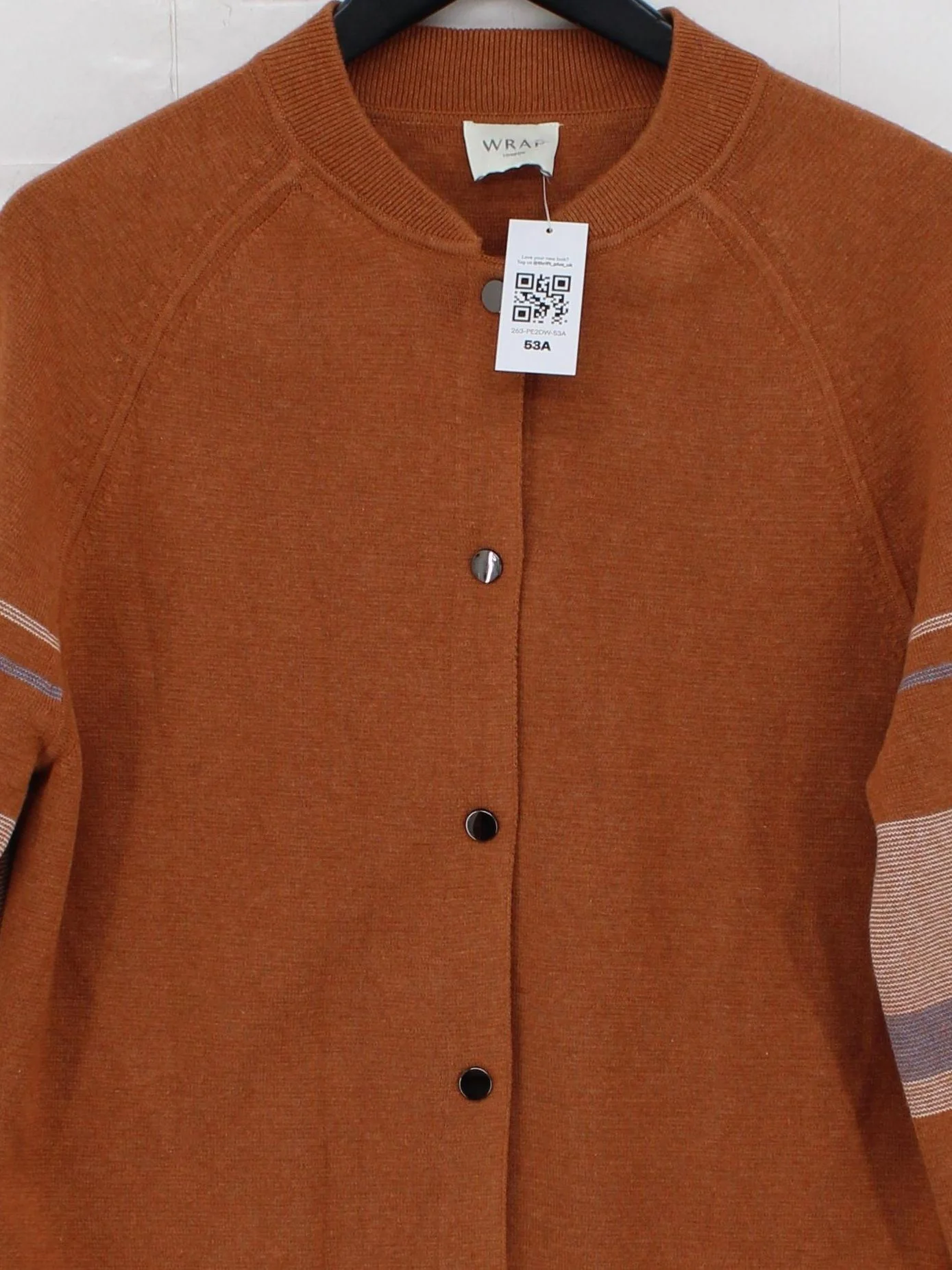 Wrap London Women's Cardigan UK 12 Brown Striped 100% Cotton Round Neck Cardigan - Image 3