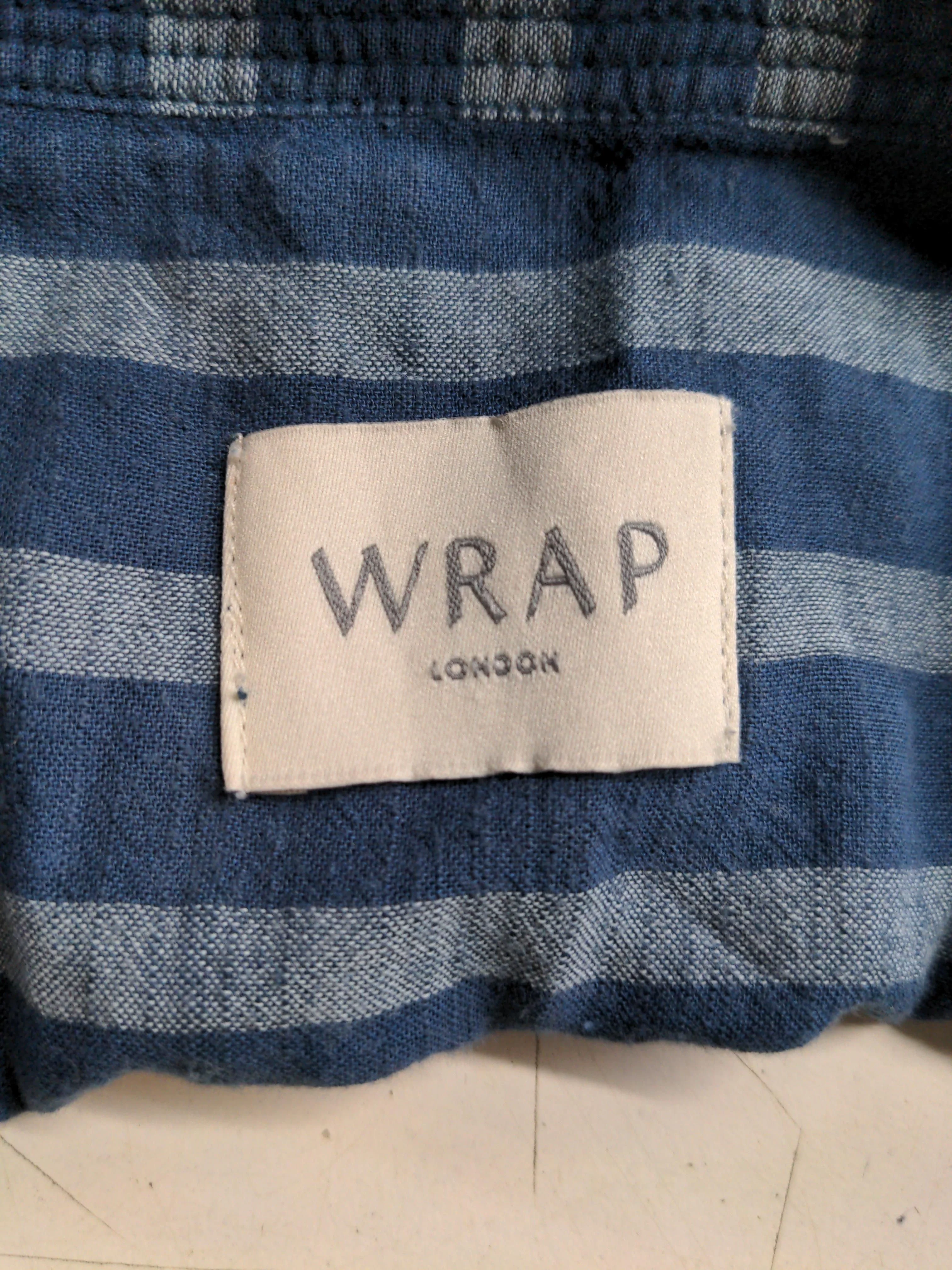 Wrap London Women's Shirt M Blue Striped 100% Cotton Short Sleeve V-Neck Basic - Image 5