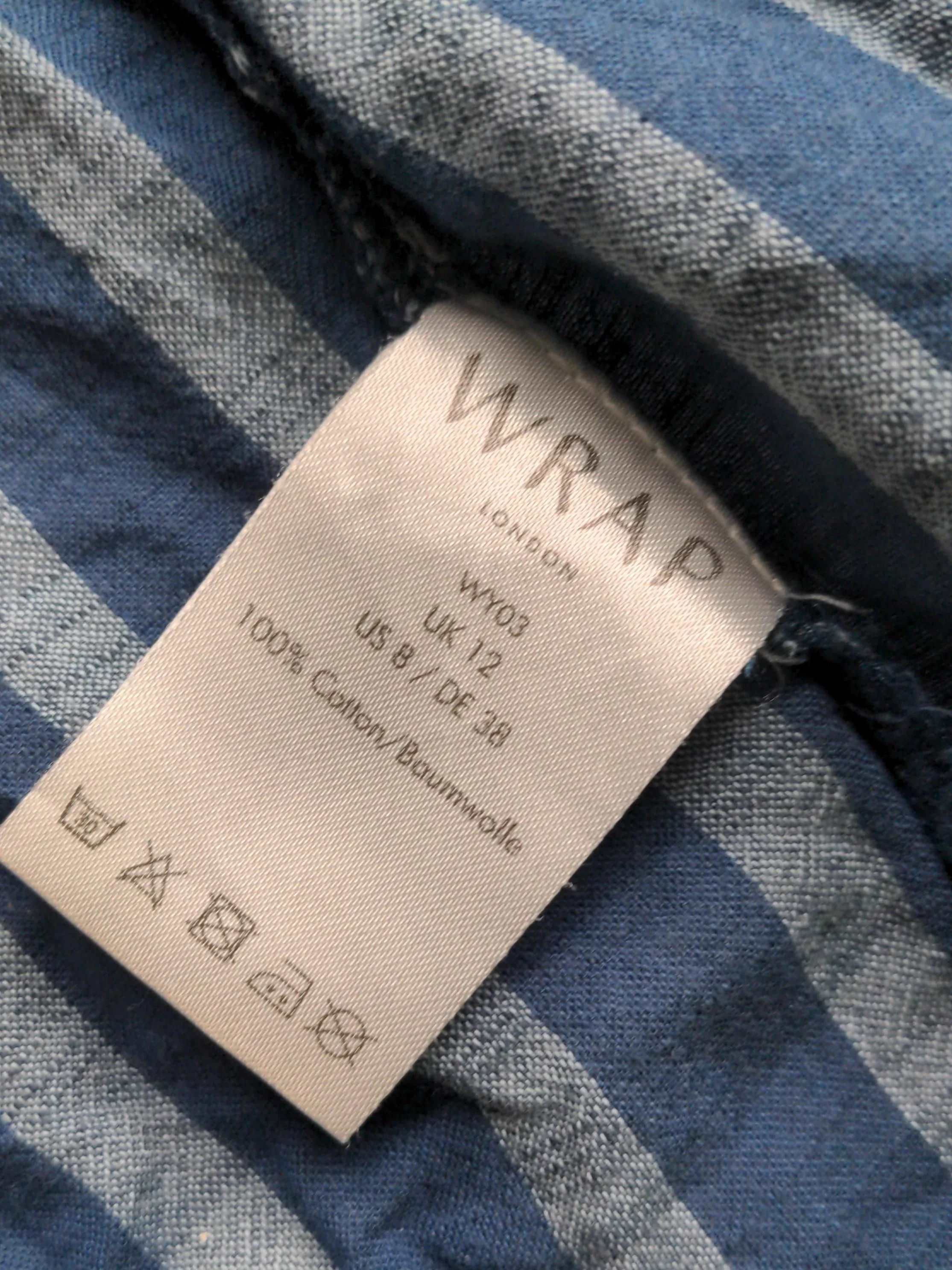 Wrap London Women's Shirt M Blue Striped 100% Cotton Short Sleeve V-Neck Basic - Image 6