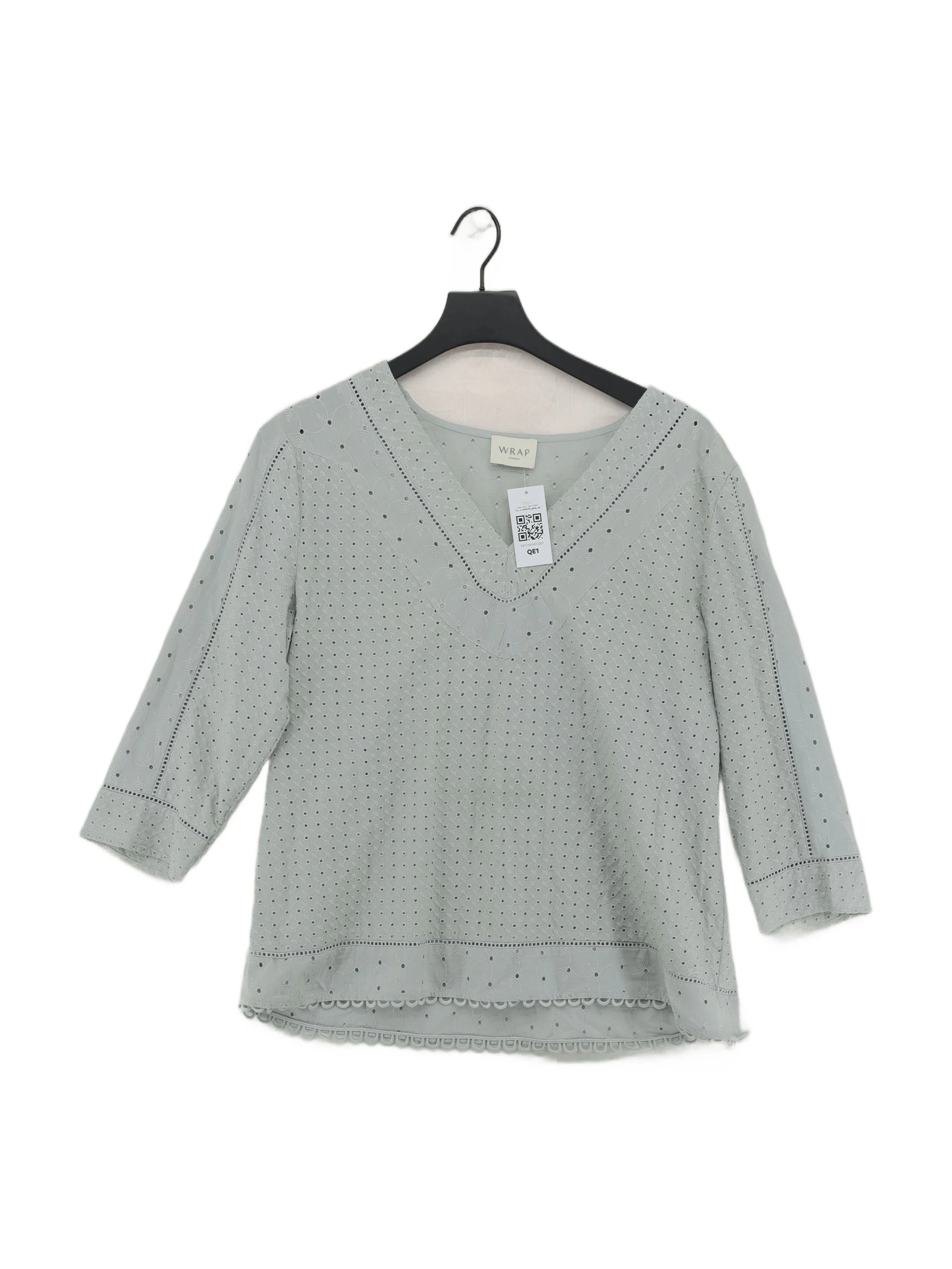 Wrap London Women's Top UK 14 Blue Cotton with Polyester 3/4 Sleeve V-Neck Basic