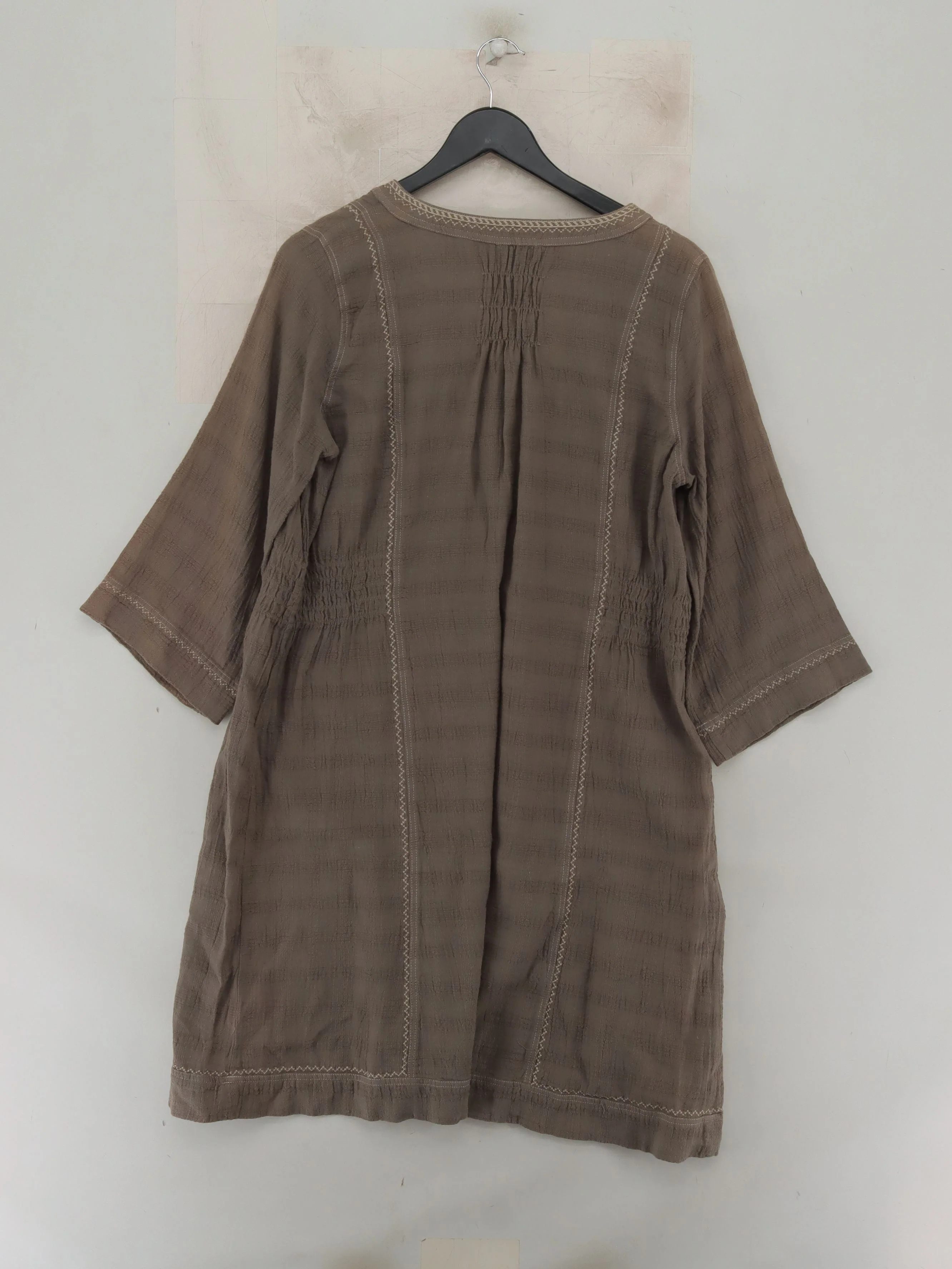Wrap London Women's Top UK 16 Brown Linen with Cotton 3/4 Sleeve V-Neck Tunic - Image 2