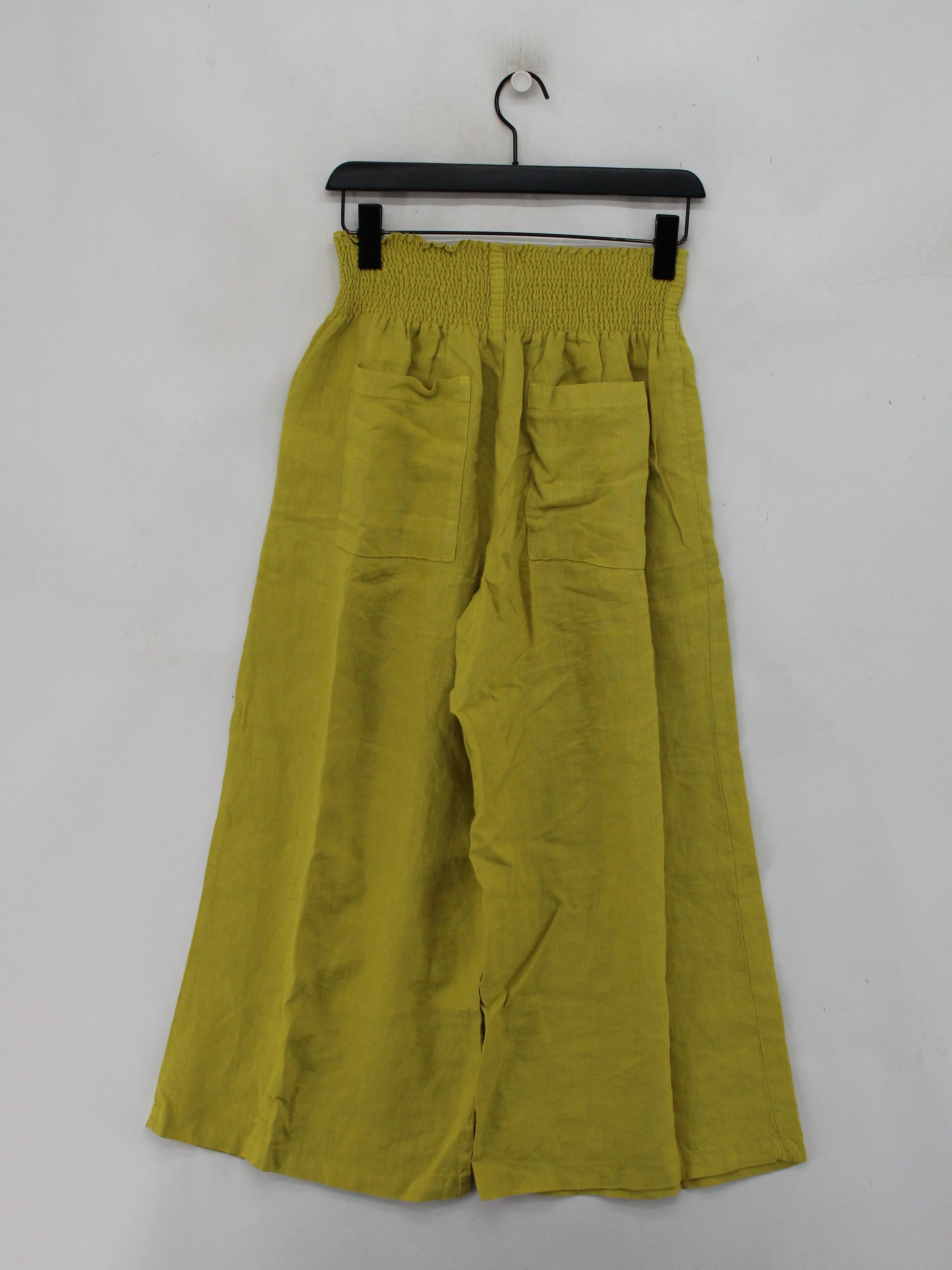 Wrap London Women's Trousers UK 14 Yellow Linen with Cotton Wide-Leg Cropped - Image 2